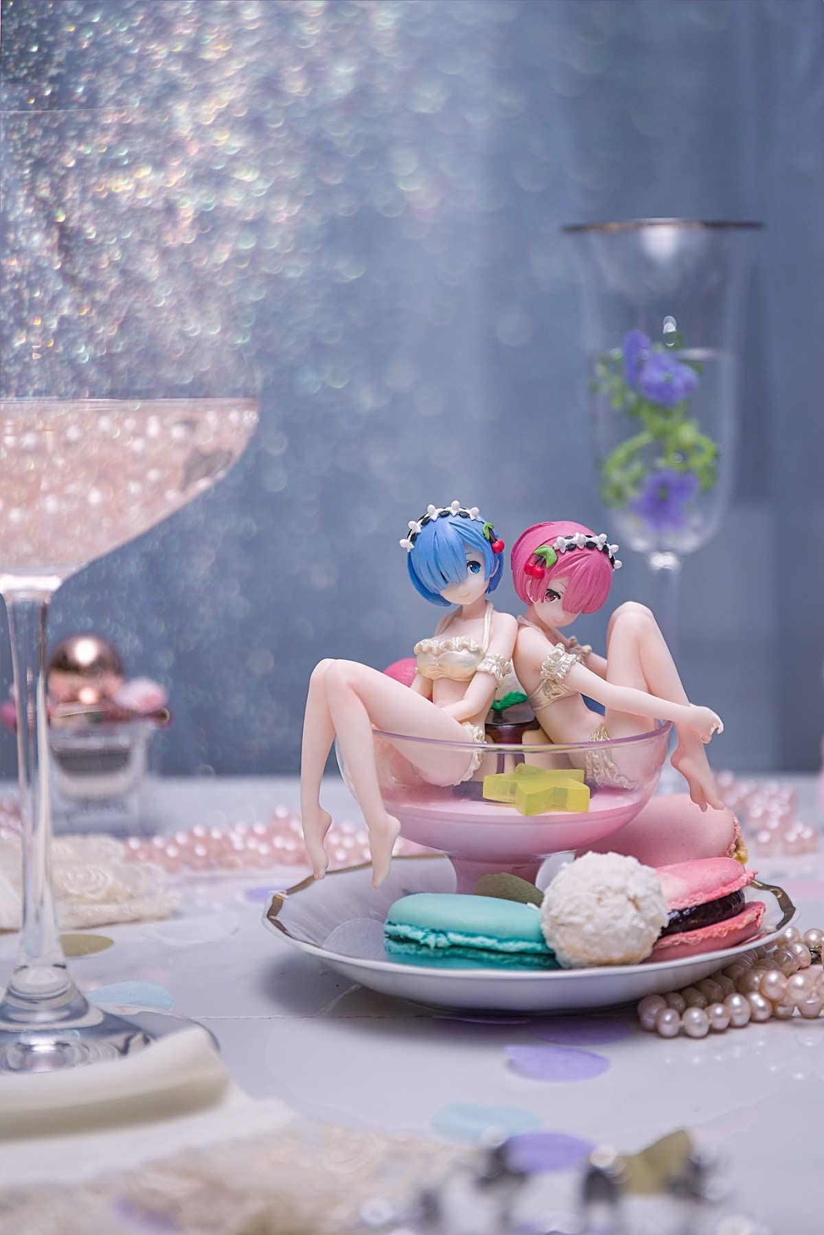 Re:Zero Ram Rem REM Macaron Pudding Cup Ver. Anime Figure - Japanese Anime Collectible Statue, Cute Doll Gift for Anime Fans | Display for Home, Office, or Anime Collection