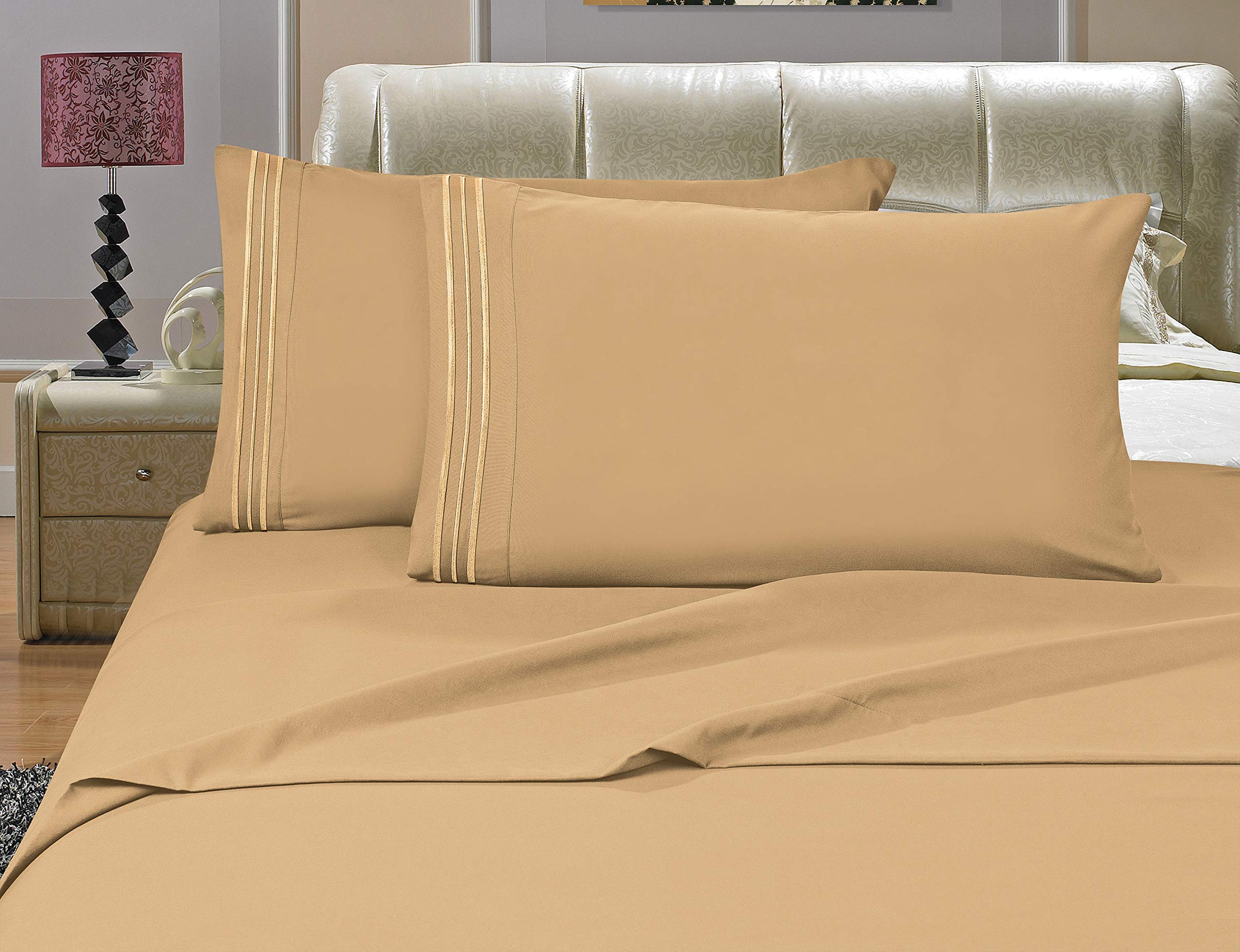 Luxury 1500 Thread Count 4-Piece Bed Sheet Set - Wrinkle, Fade & Stain Resistant - Deep Pocket Fits Twin/Twin XL Mattress - Premium Soft Gold Bedding for Hotel-Like Comfort - Perfect for Master Bedroom, Guest Room & Dormitory