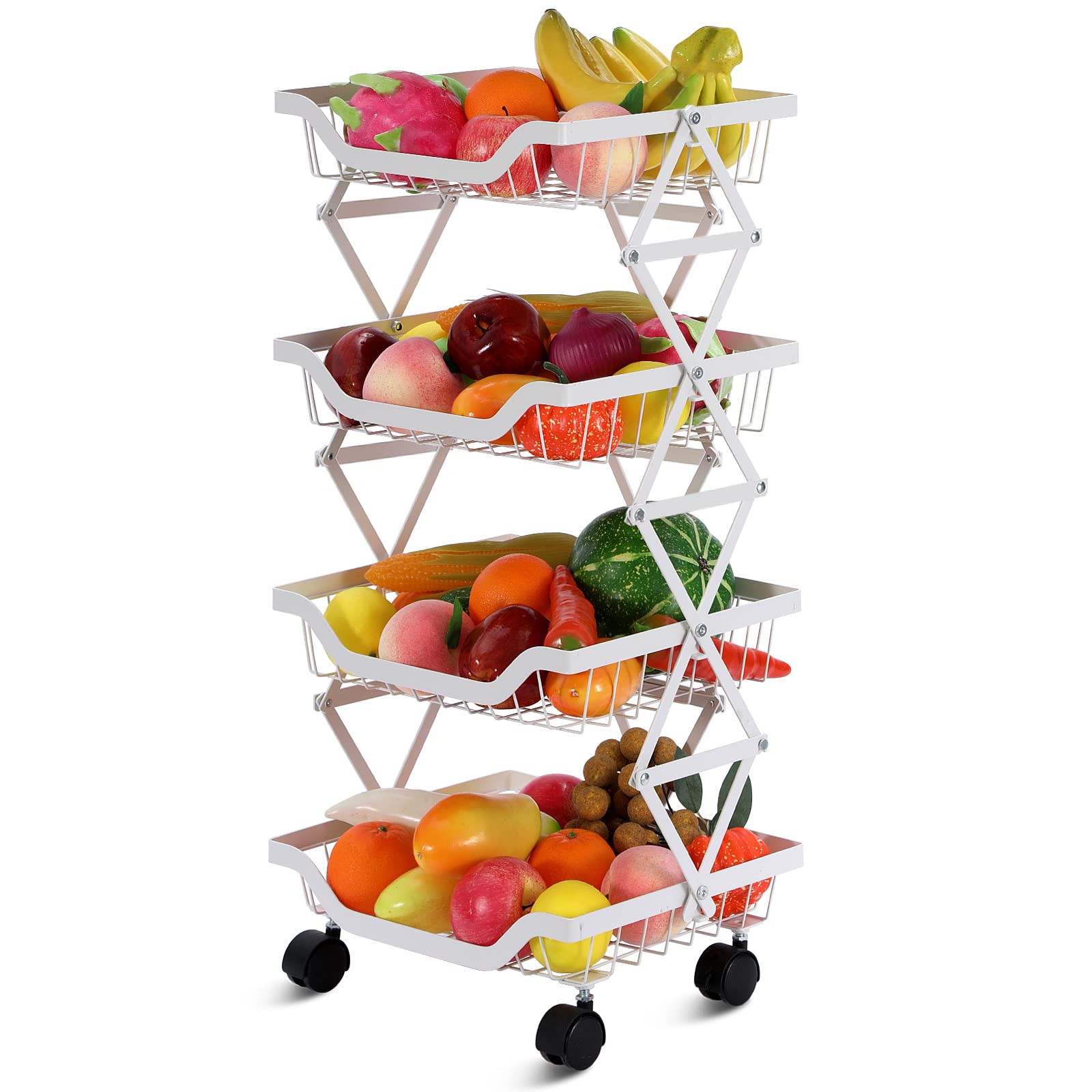 BRIAN & DANY 4-Tier Kitchen Storage Rack for Fruits and Vegetables - White Space-Saving Organizer Basket for Fresh Produce Storage | Perfect for Pantry, Refrigerator & Countertop Organization