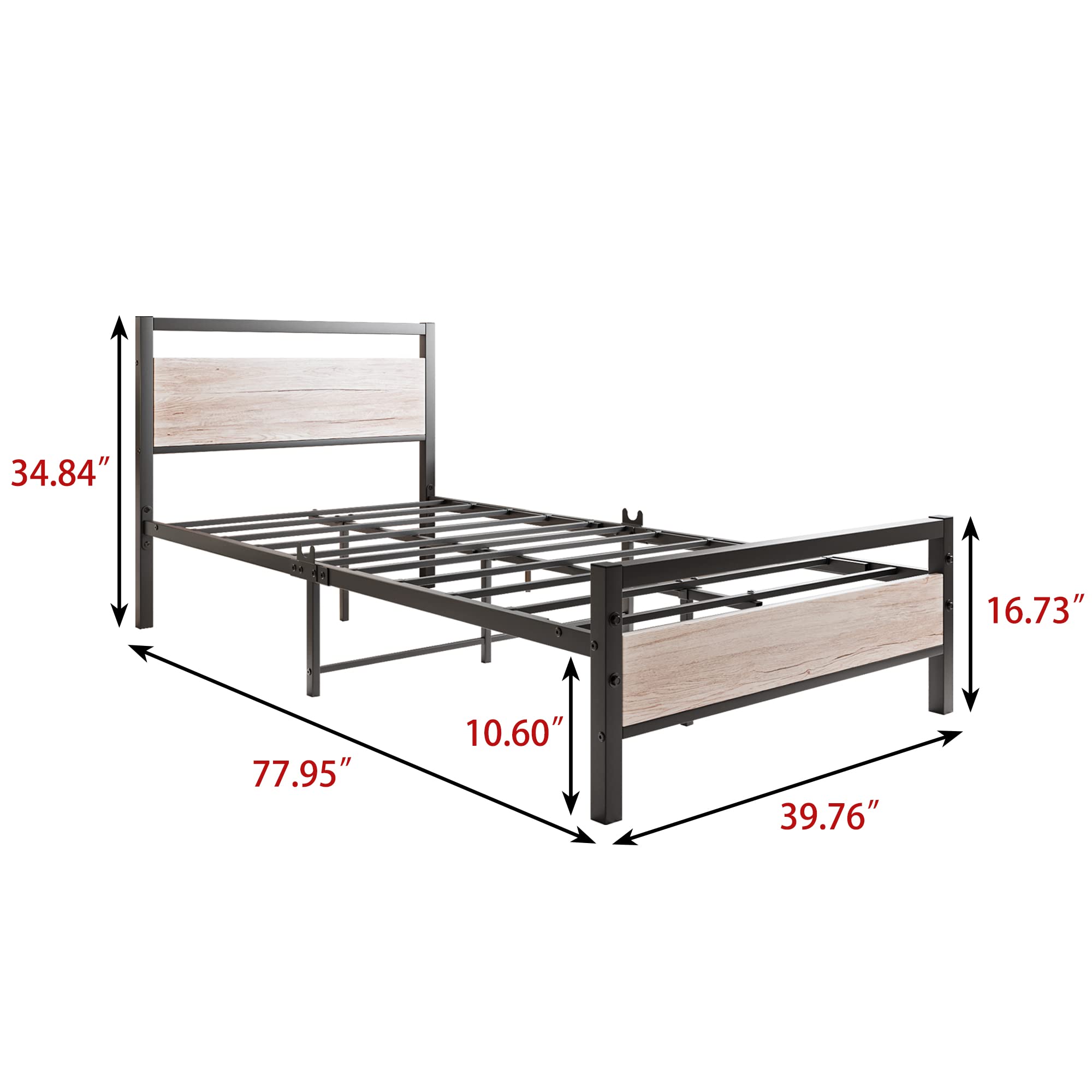 BOFENG Twin Bed Frame with Wood Headboard - Heavy Duty Metal Platform Bed with Steel Slat Support, No Box Spring Needed - Farmhouse Style Bed Frame in Natural Oak - Perfect for Guest Rooms, Dormitories & Small Spaces