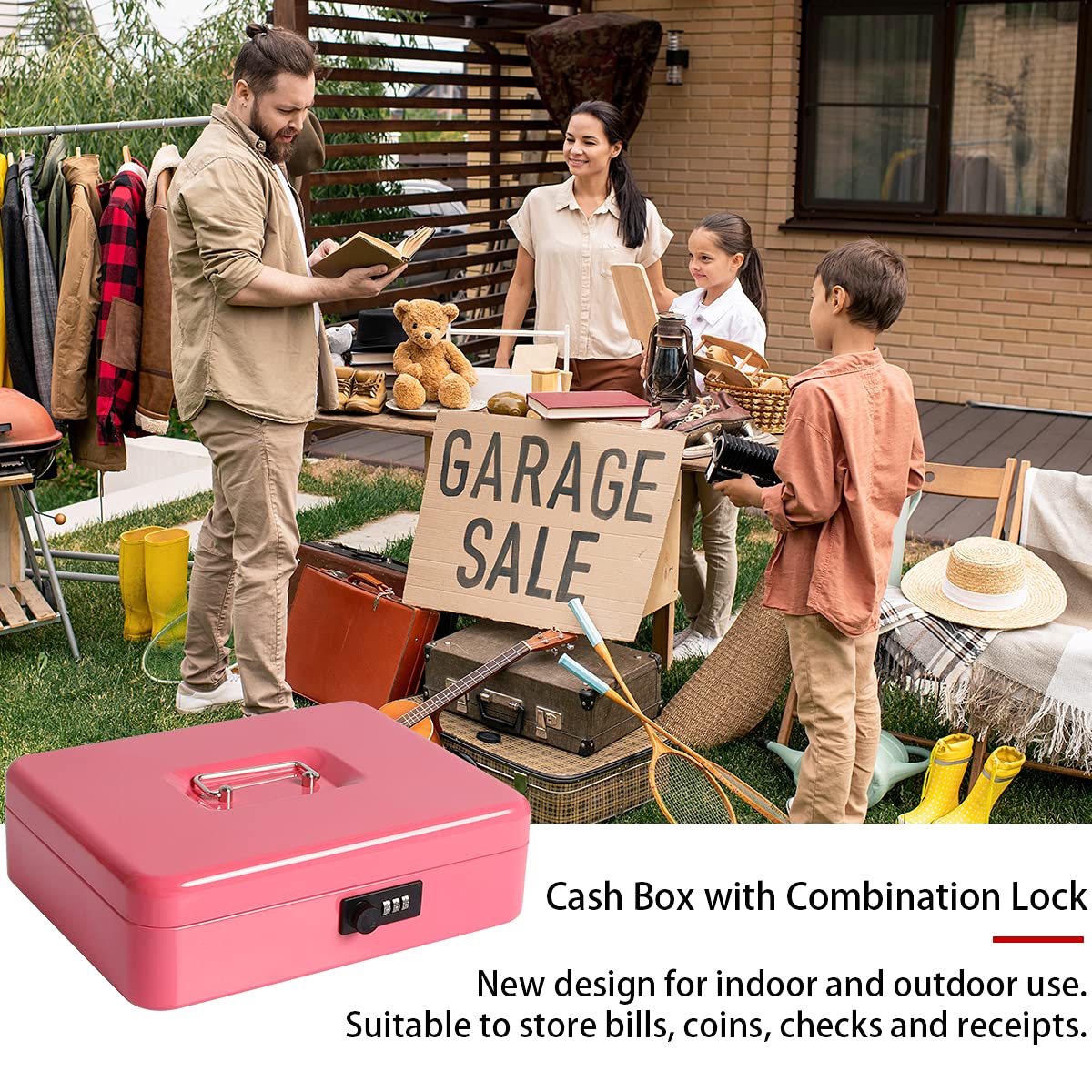 Large Cash Box with Money Tray & Combination Lock - 11.8