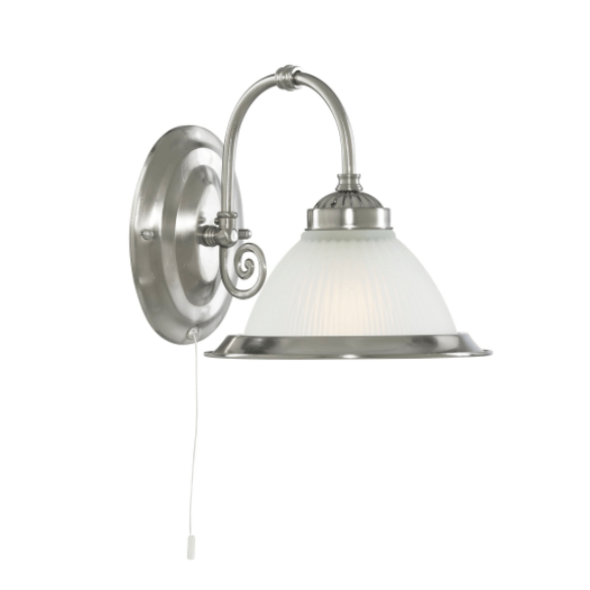 Vintage American Diner Satin Silver Wall Sconce with Acid Ribbed Glass Shade - Perfect for Retro Kitchen, Bar, or Restaurant Lighting Decor