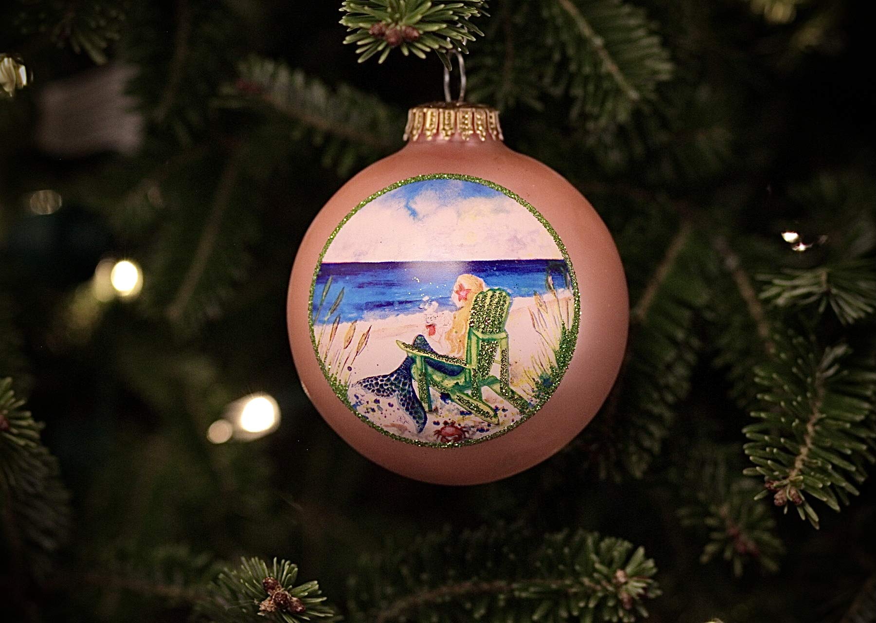 Mermaid Drinking Coffee Christmas Tree Ornament - Handmade Ceramic Holiday Decoration for Xmas Tree, Home, Office | Perfect Gift for Mermaid Lovers & Coffee Enthusiasts | Christmas, Holiday Party, Winter Decor