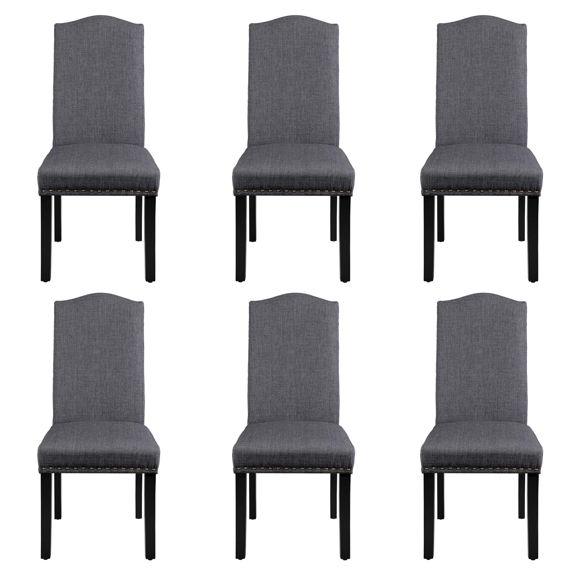 Yaheetech 6-Piece Dark Gray Dining Chairs Set - Rubber Wood Legs & Non-Woven Fabric Armless Chairs for Kitchen, Living Room, Hotel, Wedding, Lounge, Reception - Perfect for Home Dining, Office Meetings, and Event Seating