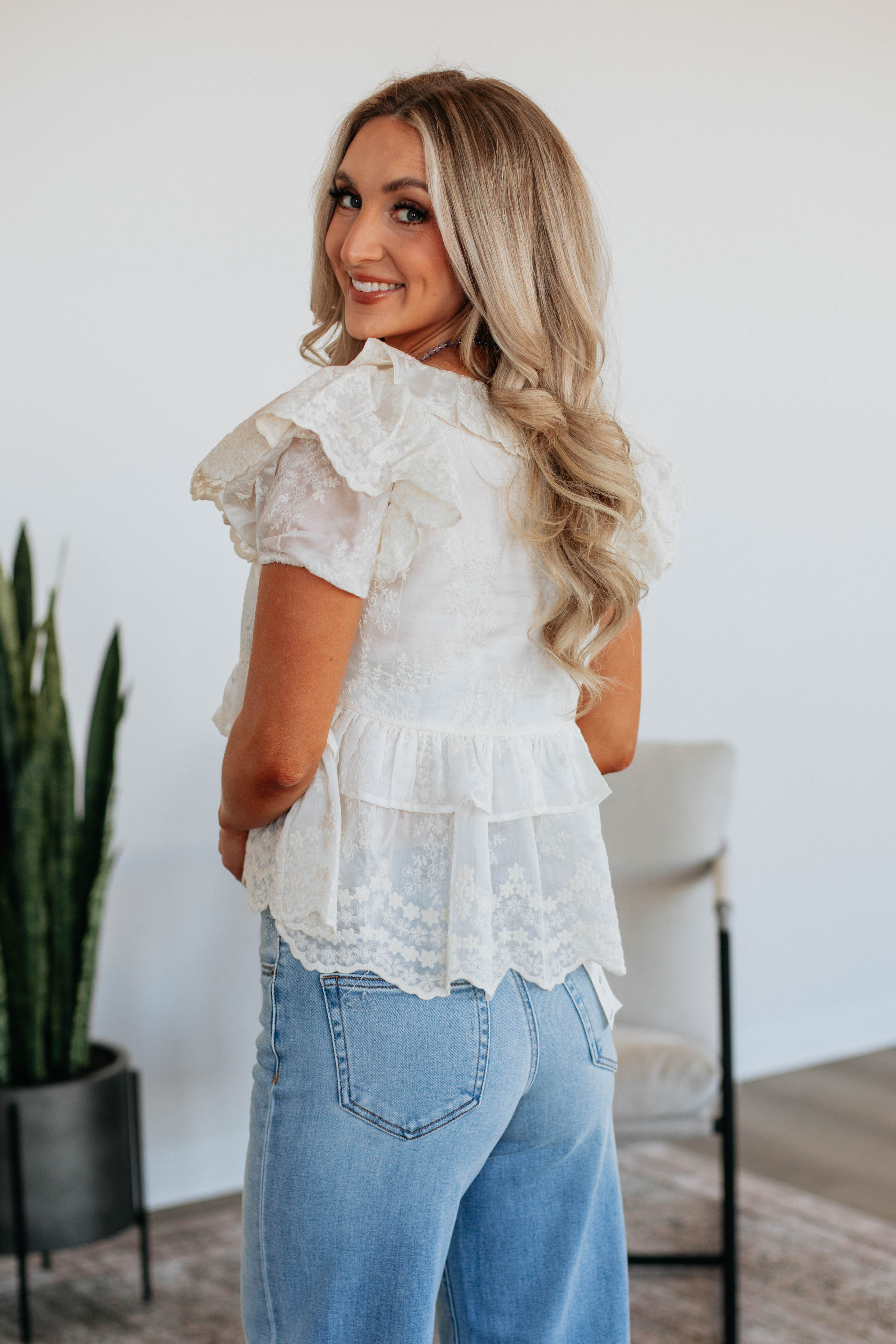 Ambrosia Babydoll Top in Ecru - Flirty & Feminine Lace Crop Top for Date Night & Special Occasions