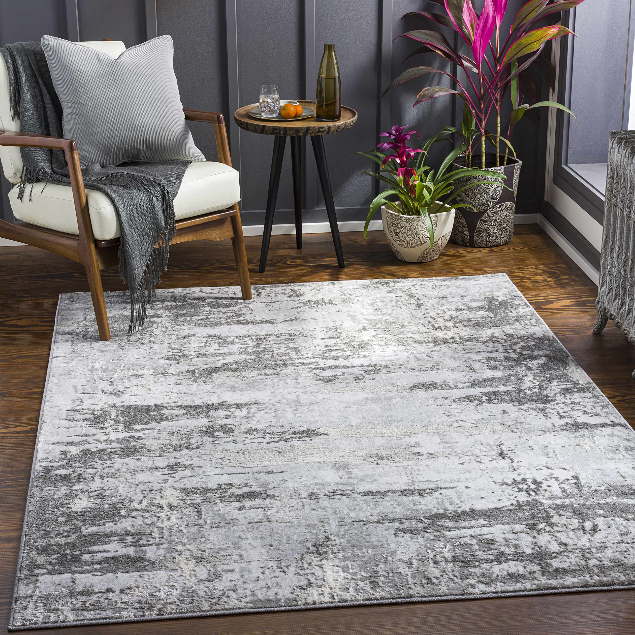 Hauteloom Pattao Modern Area Rug for Living Room & Bedroom - Soft Gray & Beige - 6'7