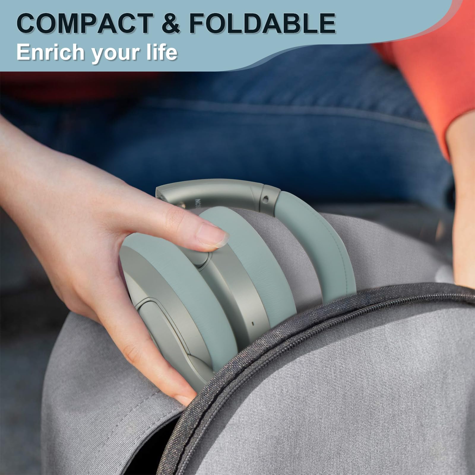 T-fun NC50 Hybrid Active Noise Cancelling Wireless Bluetooth 5.3 Headphones - Foldable Over Ear Design with App Custom EQ, 65H Playtime, Low Latency Gaming Mode & Multipoint Connection - Perfect for Travel, Work & Gaming