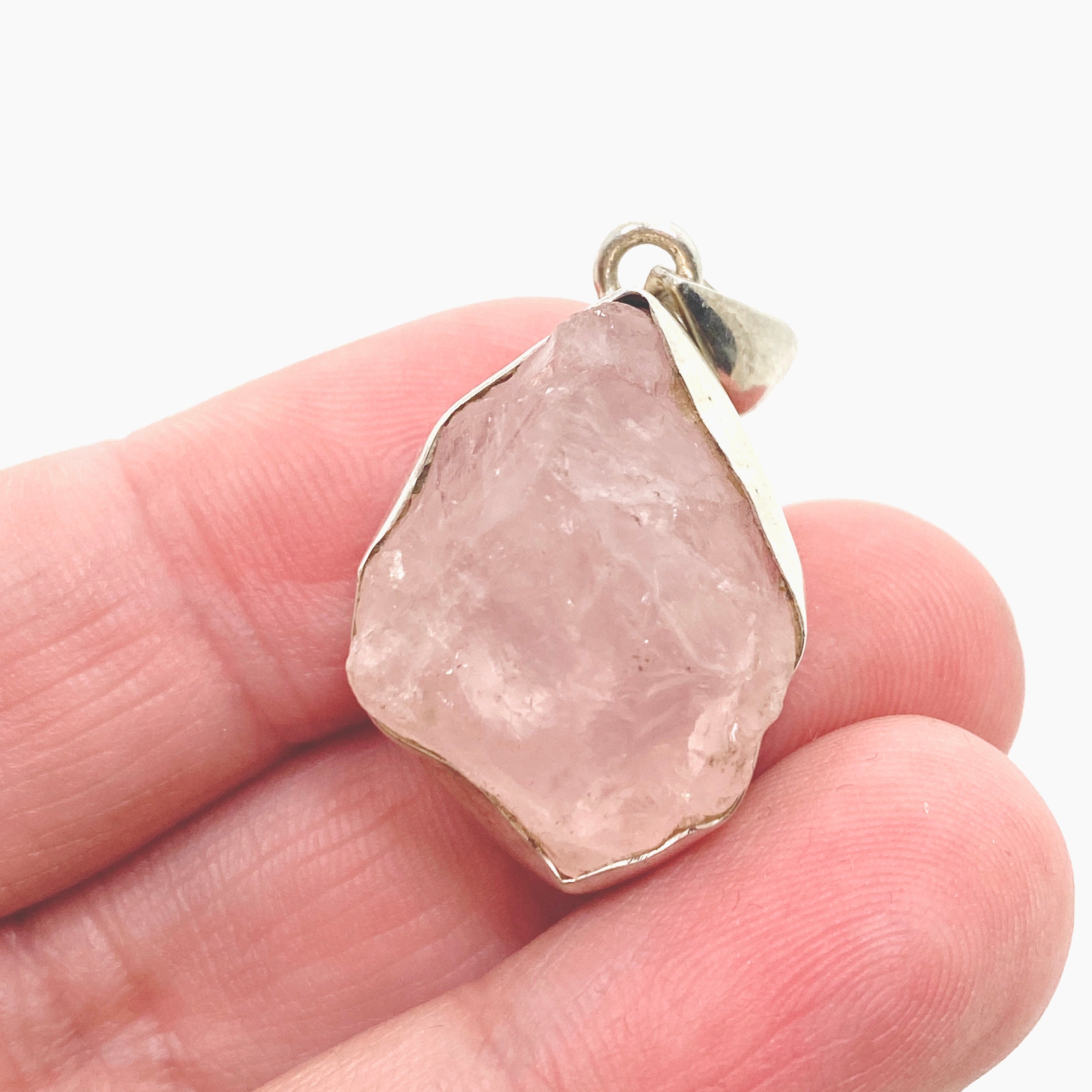 Natural Rose Quartz Raw Stone Pendant Necklace KPGJ1510 - Healing Crystal Jewelry for Love & Harmony, Perfect for Meditation & Gifting