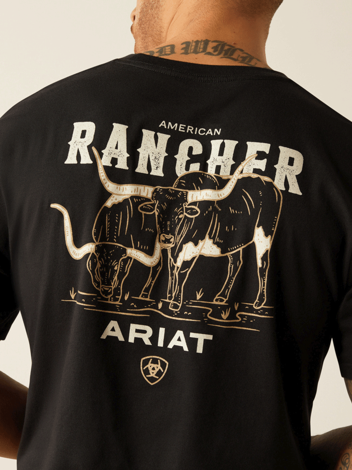 Ariat 10052018 Men's American Rancher T-Shirt - Black Cotton Short Sleeve Tee for Western Rodeo & Casual Wear
