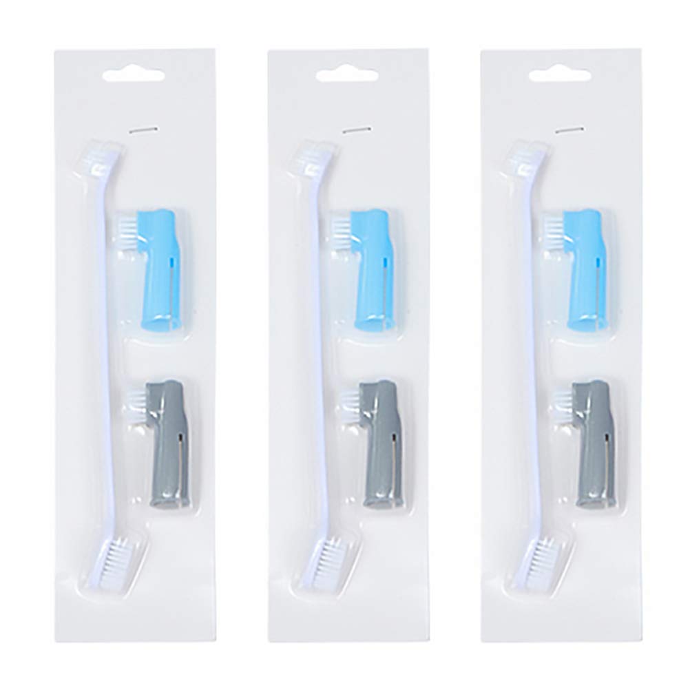 TEHAUX 3Pcs Double-Head Pet Toothbrush for Cats & Dogs with 6Pcs Finger Toothbrushes - Gentle Dental Care for Small Pets at Home or Travel