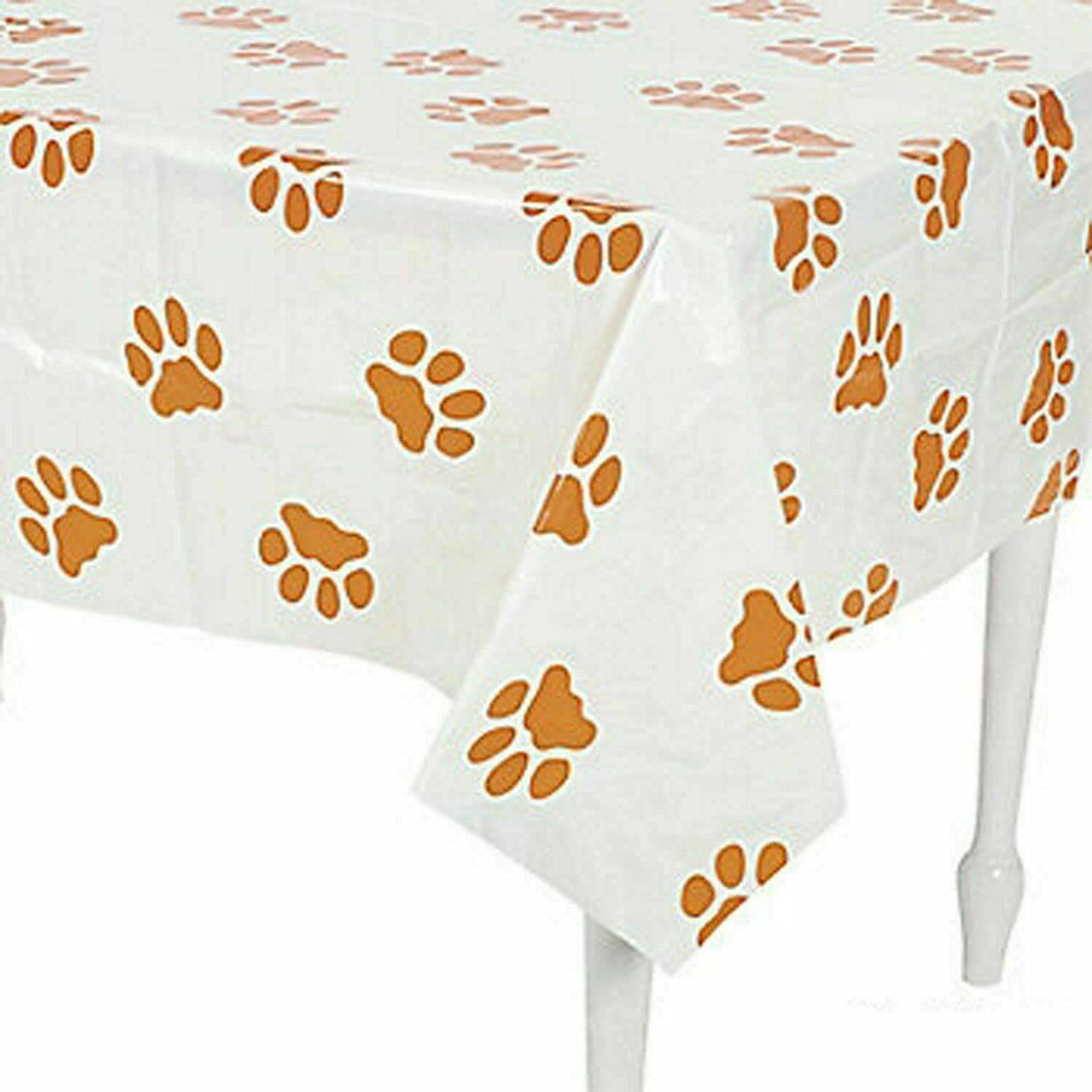 Puppy Paw Print Plastic Tablecloth - Dog & Kid Birthday Party Decorations - Waterproof Table Cover for Pet Celebrations, Baby Showers, and Themed Events