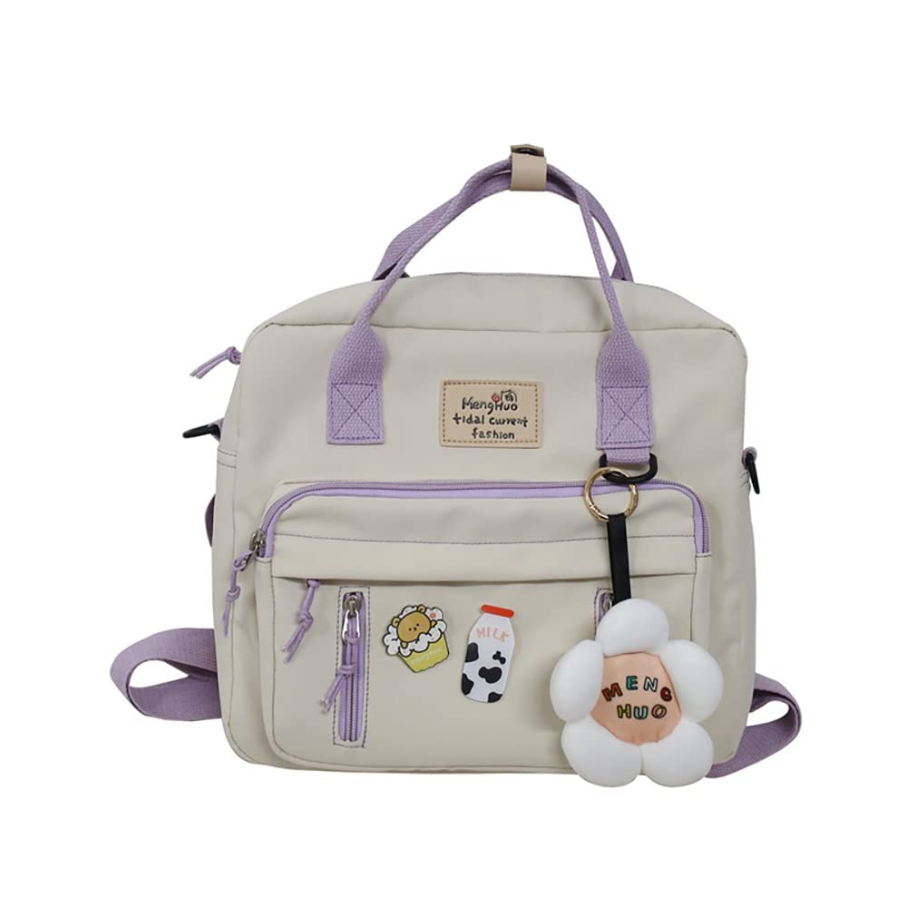 Cute Kawaii Backpack with Flower Pins & Accessories - Stylish Laptop Tote Bag for School, Work & Travel (White)