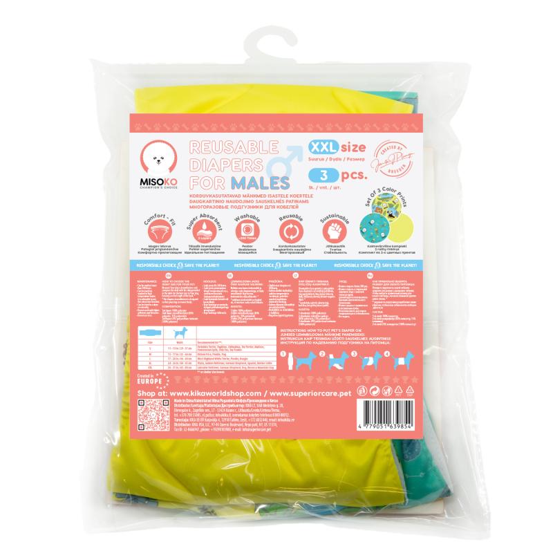 Misoko Washable Dog Diapers for Male Dogs - 3 Pack Reusable Pet Diapers for Incontinence, Training & Travel - Perfect for Holidays, Home & Outdoor Use