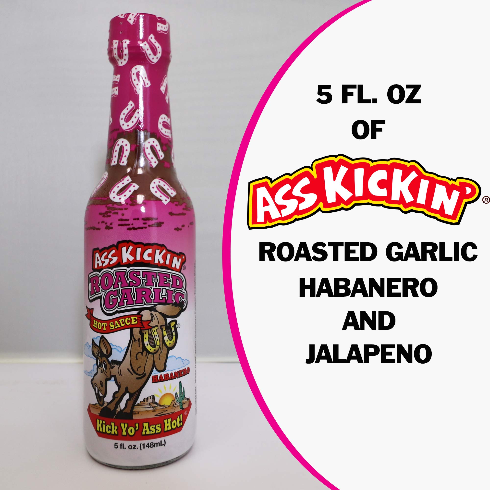 Ass Kickin' Roasted Garlic Hot Sauce - 5 oz Bottle (12 Pack) - Spicy Gourmet Gift for Hot Sauce Lovers - Perfect for Tacos, Wings & BBQ - Dare to Try This Flavorful Heat