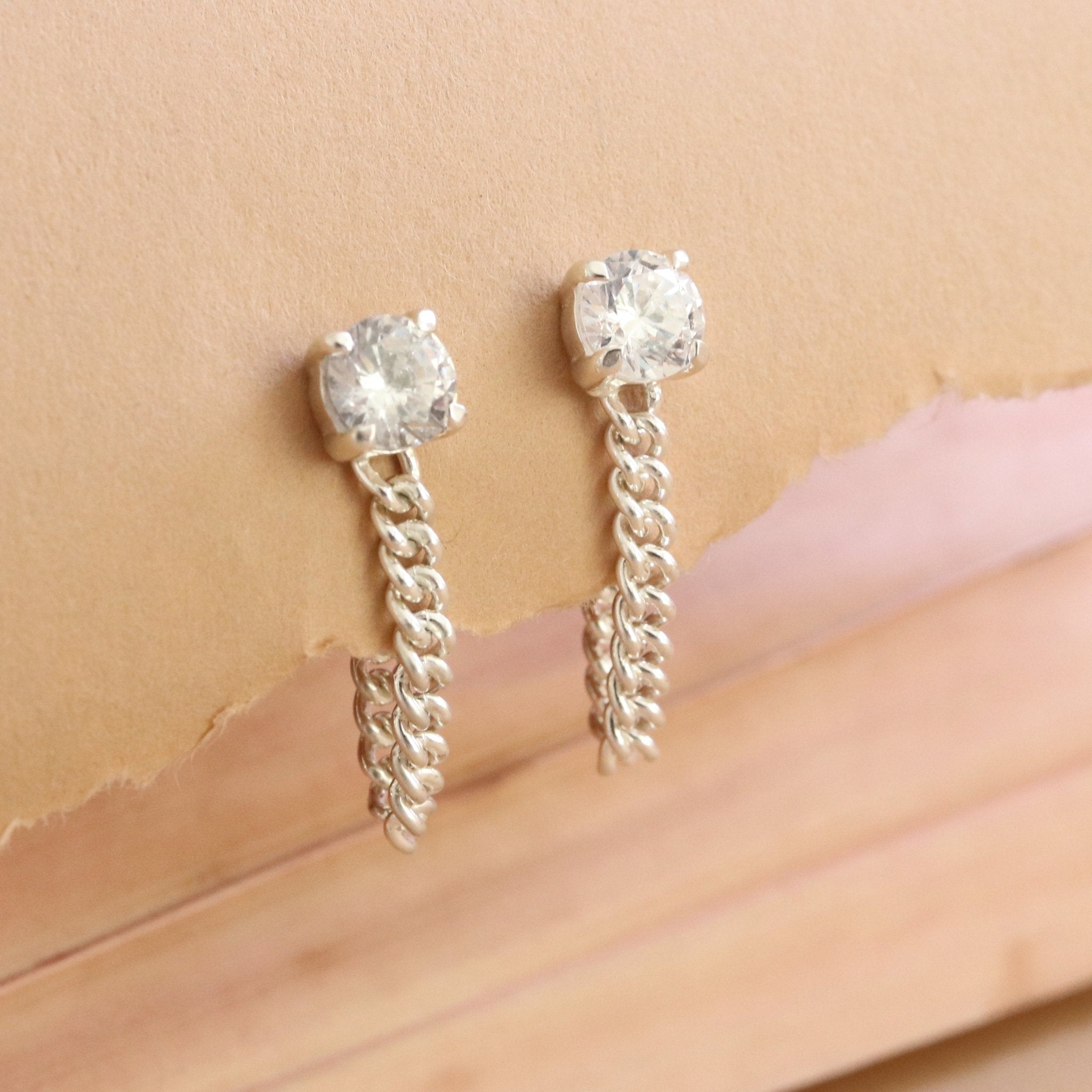 Elegant Cubic Zirconia & Sterling Silver Link Chain Earrings for Women - Perfect for Date Night, Party & Special Occasions