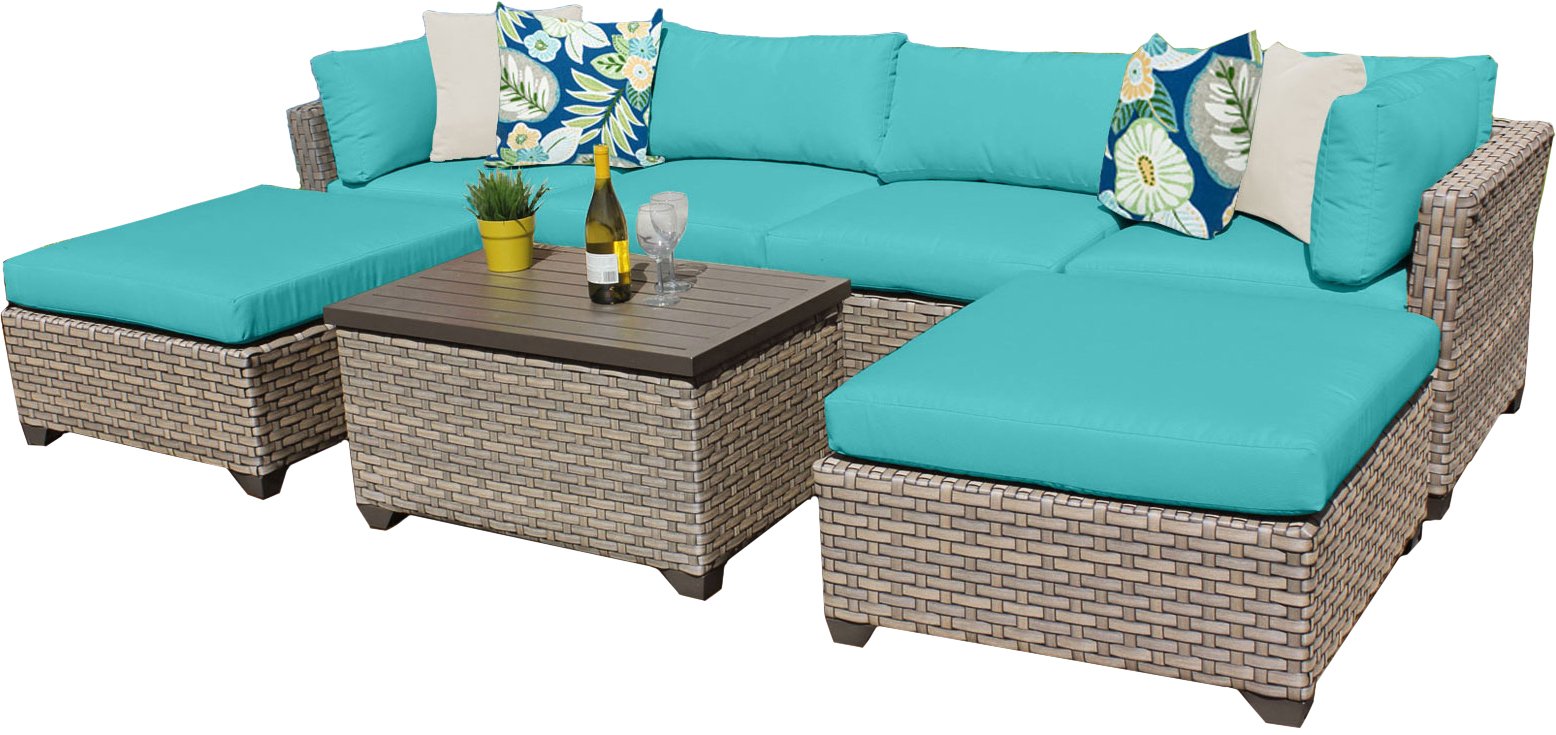TK Classics 7-Piece Monterey Outdoor Wicker Patio Furniture Set - All-Weather Rattan Sofa Sectional with Coffee Table - Perfect for Backyard, Poolside & Garden Relaxation (Aruba 07b)