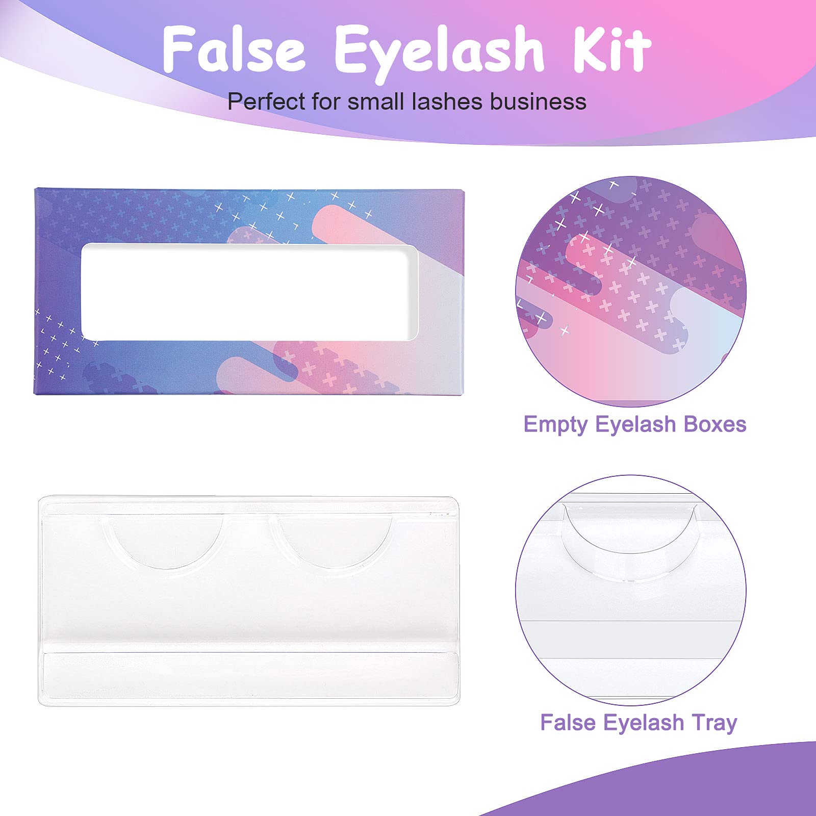 175-Piece Eyelash Extension Packaging Kit - 30 Empty Lash Boxes, 30 False Eyelash Trays, 15 Tweezers & 100 Disposable Mascara Wands (Purple) | Professional Salon Supplies & DIY Lash Extension Accessories