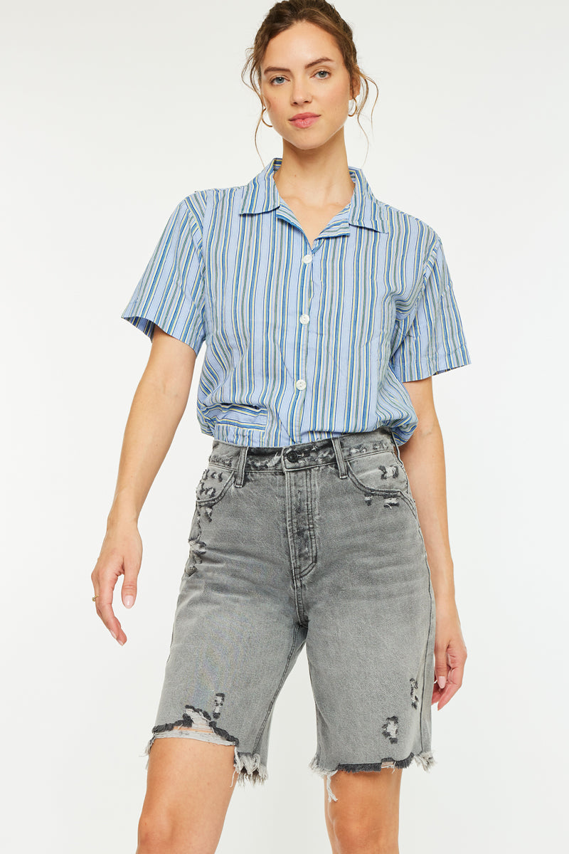 Theodora Women's Ultra High Rise 90s Bermuda Shorts - Vintage Denim Casual Summer Shorts for Women | Perfect for Beach, Travel & Everyday Wear