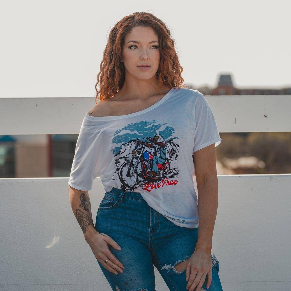 Women's Live Free Slouchy T-Shirt - Soft Relaxed Fit Casual Tee in White | Perfect for Everyday Wear, Weekend Outfits & Layering