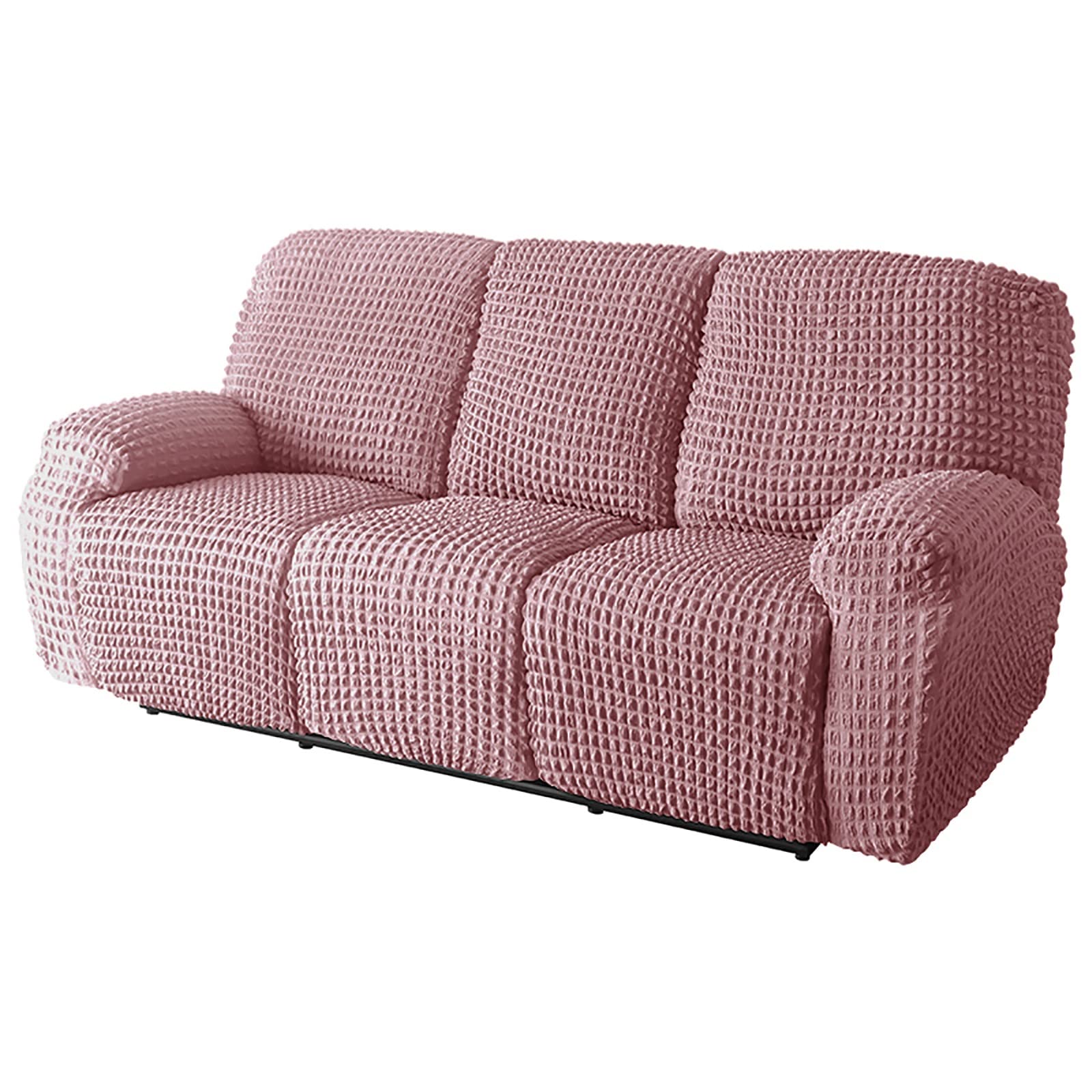 ZSDCGC 3-Seater Seersucker Recliner Sofa Slipcover - Removable Stretchable Reclining Couch Cover for 3-Cushion Couches (8-Piece Set) - Pink Furniture Protector for Living Room, Family Room & Home Theater