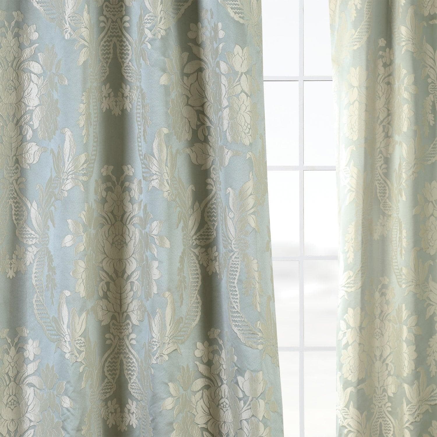 Magdelena Blue & Steel Damask Faux Silk Jacquard Blackout Curtains - Elegant Window Treatment for Bedroom, Living Room & Home Theater