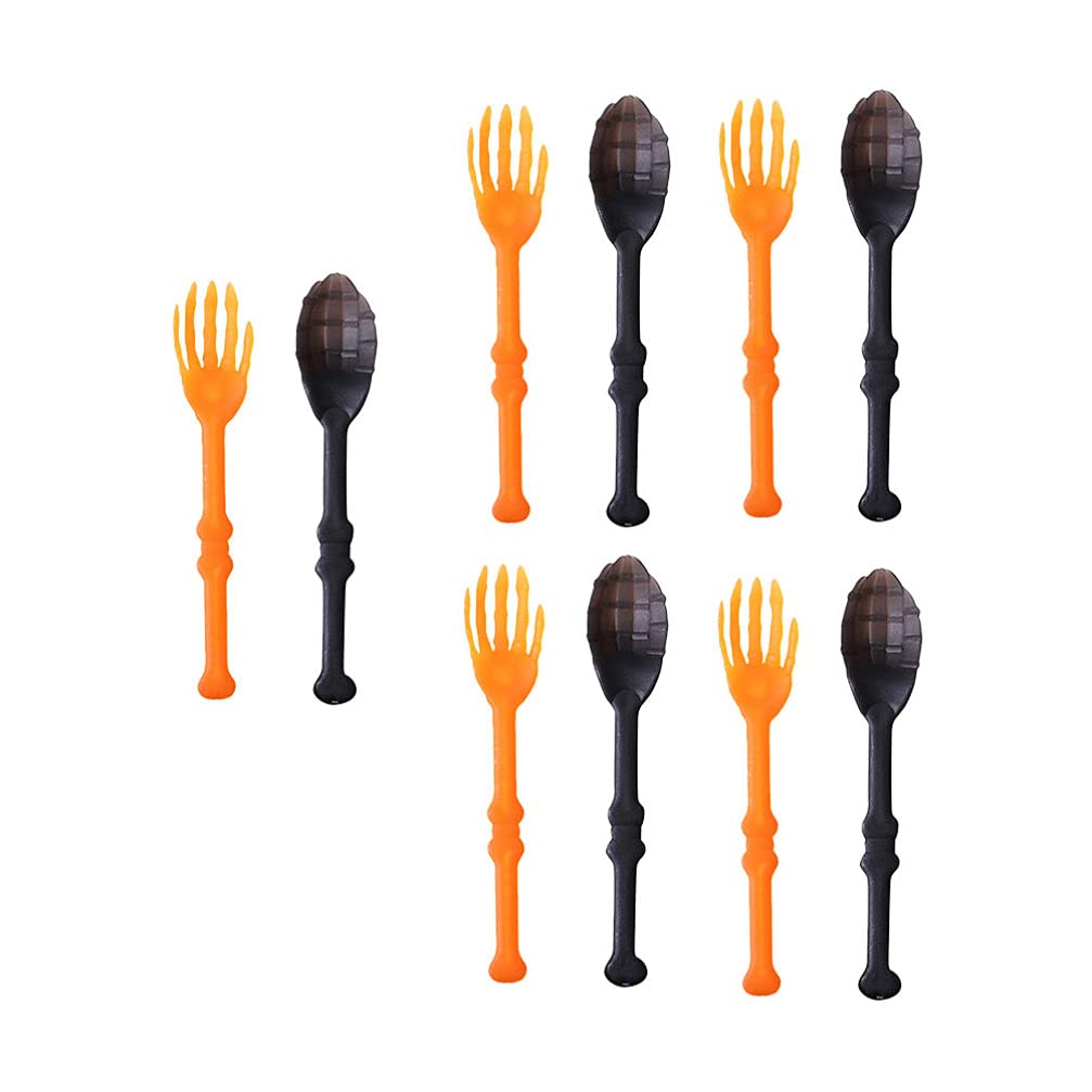 DOITOOL 12-Piece Halloween Plastic Cutlery Set - Skull Design Forks & Spoons for Halloween Party, Dinner, and Themed Events (Mixed Colors)