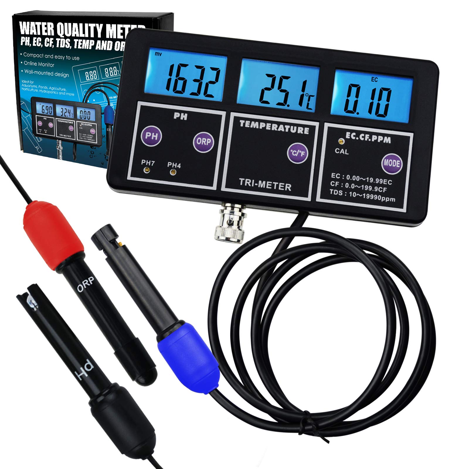 Gain Express 6-in-1 Professional Digital Water Quality Tester - pH/ORP/EC/CF/TDS/Temperature Meter for Aquariums, Pools, Hydroponics & Drinking Water