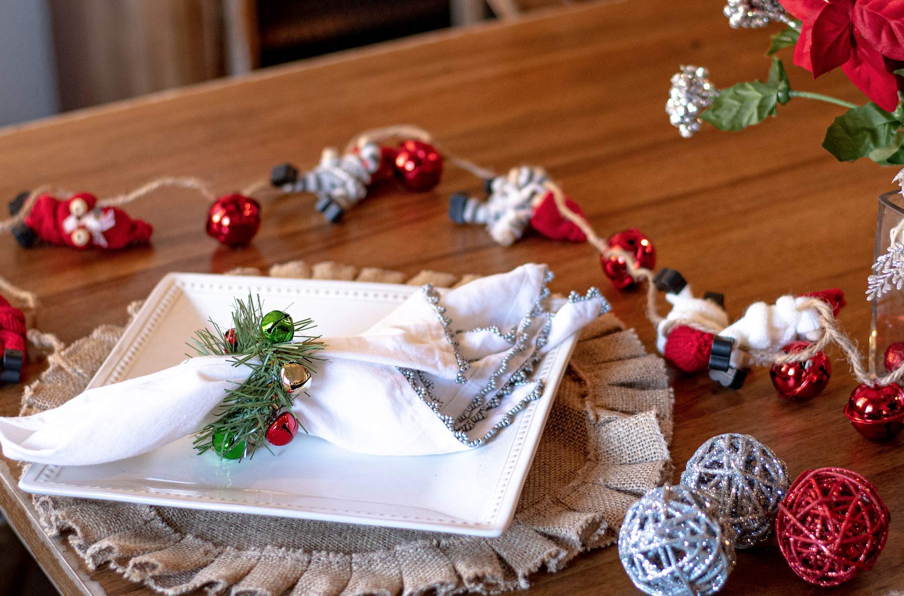 Festive Jingle Bells Napkin Rings Set of 6 - Christmas Table Decor for Holiday Dining