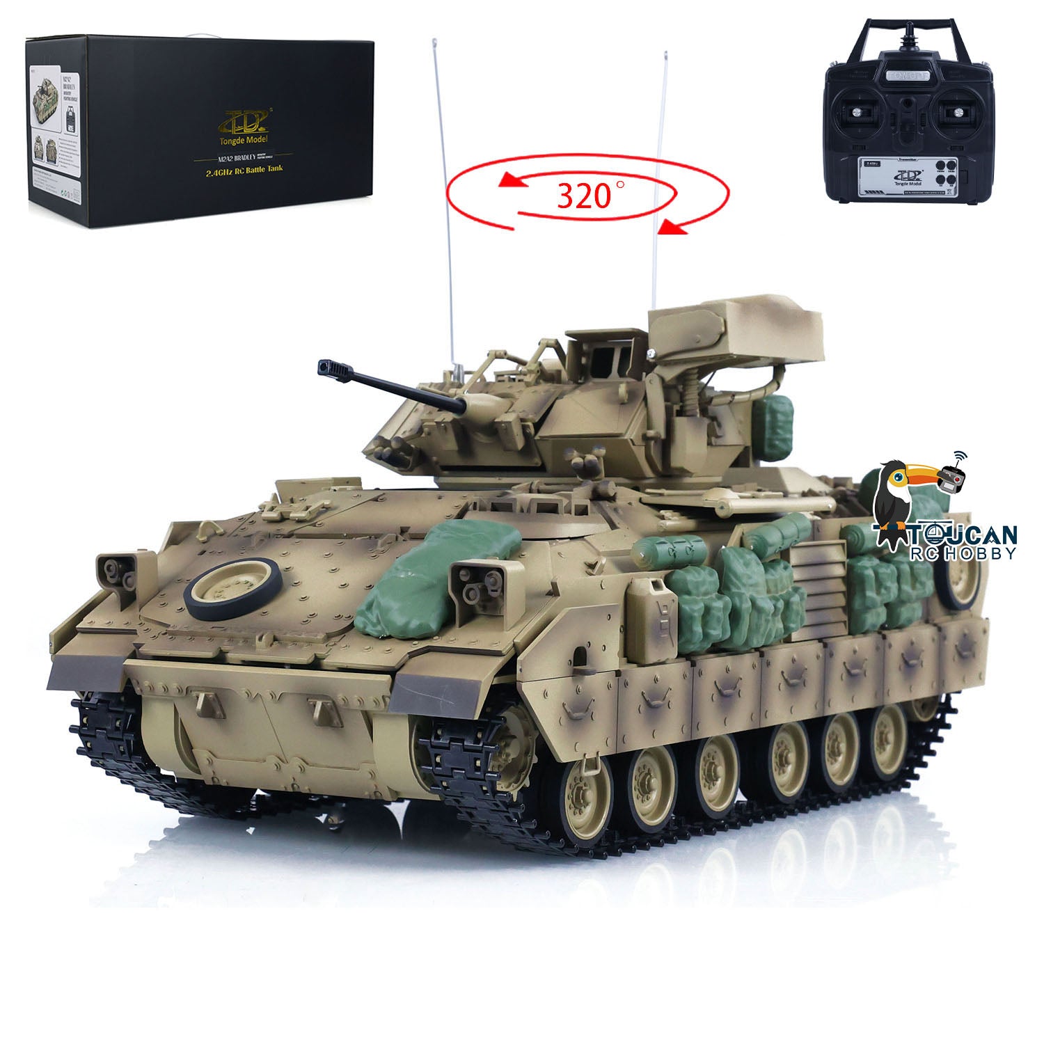 1/16 Scale Tongde RC Tank - Remote Control Panzer M2A2 Bradley Electric Infantry Fighting Vehicle DIY Simulation Model with Barrel Recoil (No BB Unit) - Perfect for Military Enthusiasts & Collectors, Indoor/Outdoor Play, and Display Showcase