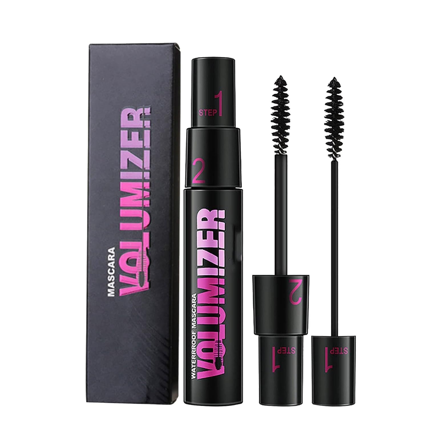 2 in 1 Dual-Brush Black Mascara - Waterproof, Long Lasting, Smudge Proof for Thickening & Lengthening - Volumizing Fiber Lash Mascara for Natural Curled Lashes (Black) | Perfect for Day to Night Wear, Parties, Weddings & Everyday Glam