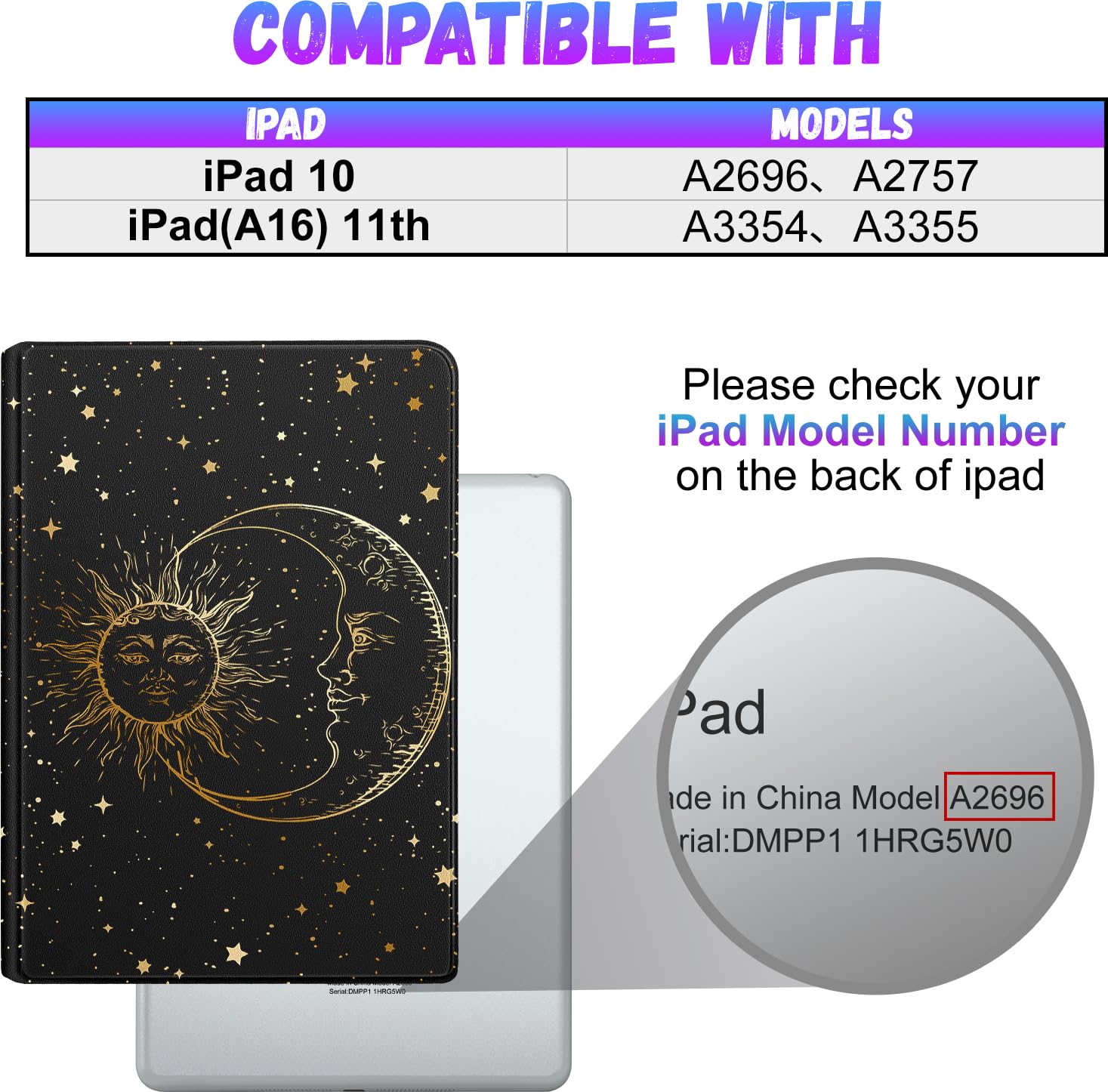10.9 Inch iPad Case for 10th & 11th Generation (2025) - Cute Sun and Moon Aesthetic Folio Cover with Pencil Holder | Kawaii Protective Case for iPad 10.9