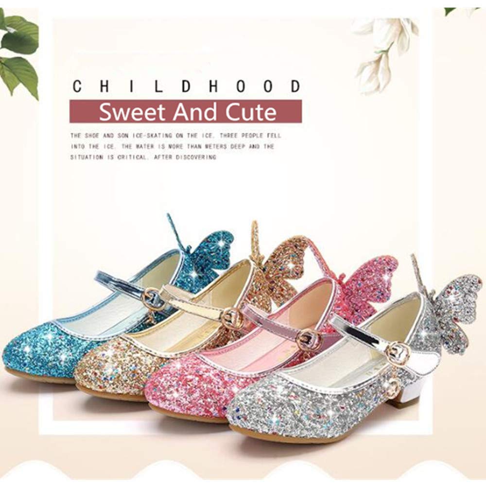 Sparkly Butterfly Mary Jane Shoes for Girls - Glitter Bridesmaid & Wedding Party Shoes - Low Heel Princess Dress Shoes (Toddler/Little Kid/Big Kid) - Perfect for Weddings, Pageants & Special Occasions
