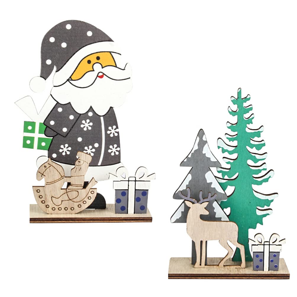 TOYANDONA Wooden Elk & Santa Claus Christmas Decor Set - 2 Piece Holiday Tabletop Ornament for Fireplace, Desk, and Xmas Tree Puzzle | Perfect for Winter Home Decor, Gift Giving & Festive Showcase