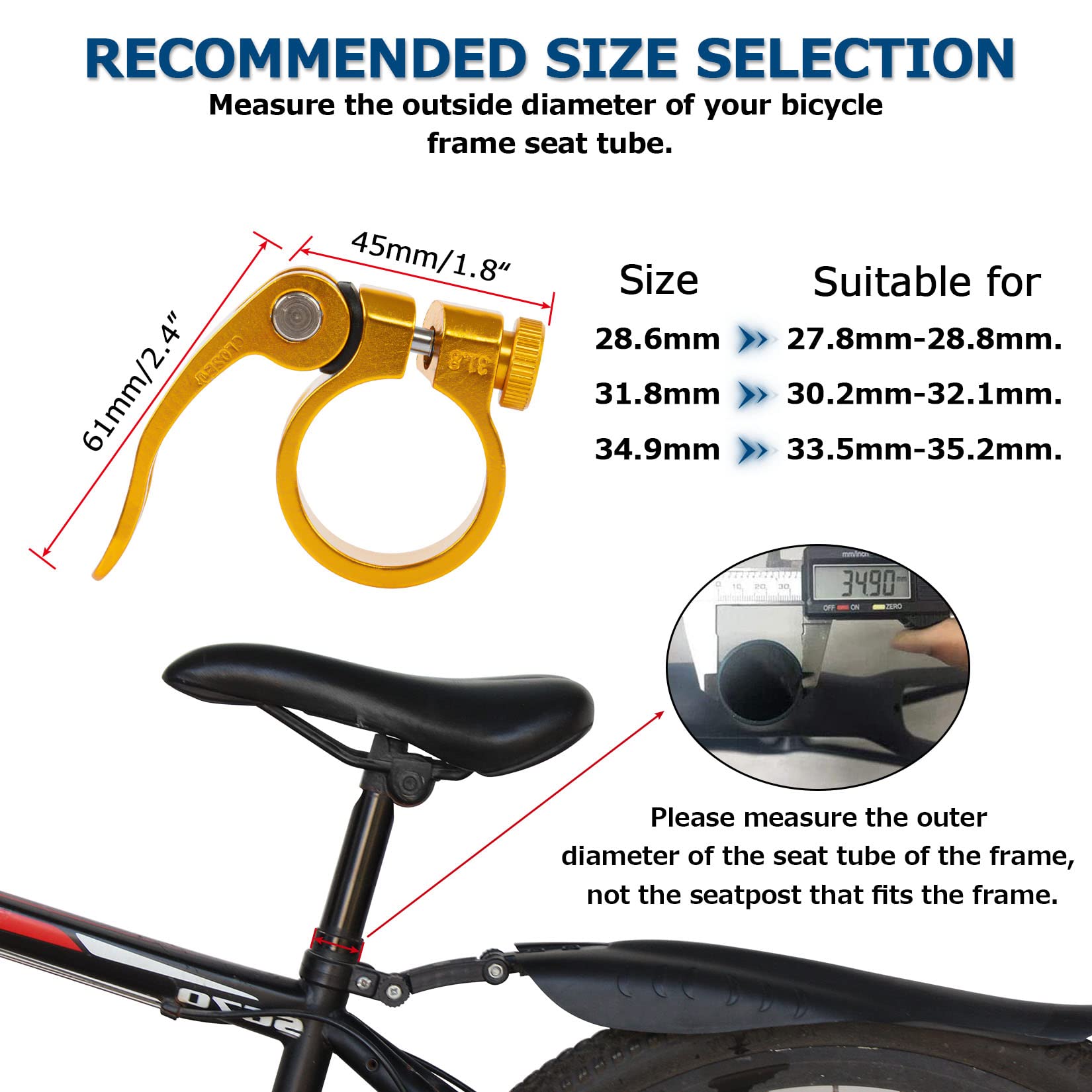 PSLER 31.8mm Bike Seat Post Clamp Quick Release - Mountain, Road & Casual Bicycle Seatpost Clamp (Yellow) - Perfect for MTB, Commuting & Urban Cycling