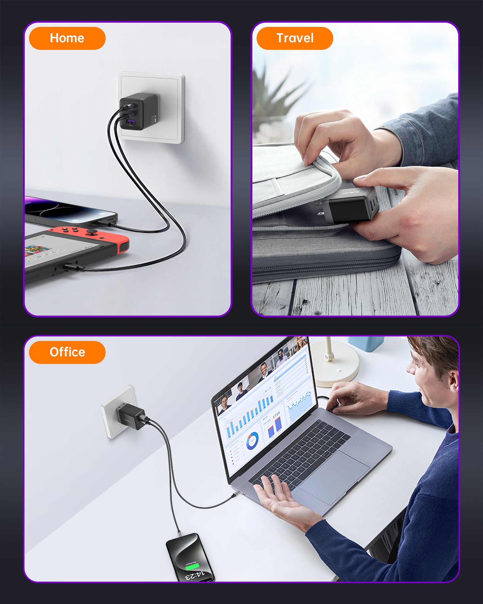 Omars 67W GaN Fast Charger - USB C Wall Charger with PD 3.0 for iPhone 15/14/13, MacBook, iPad, Samsung Galaxy - Compact Travel Charging Adapter for Home, Office & Car