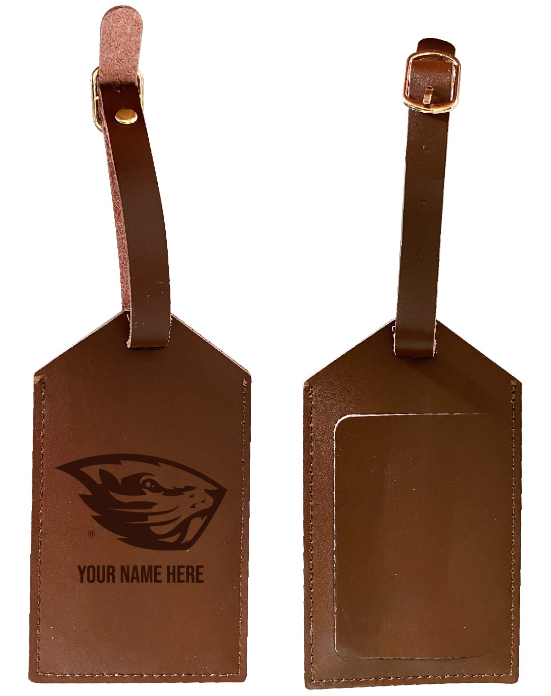 Custom Oregon State Beavers Engraved Leather Luggage Tag - Personalized Name - Officially Licensed NCAA Gift for Travel & Alumni