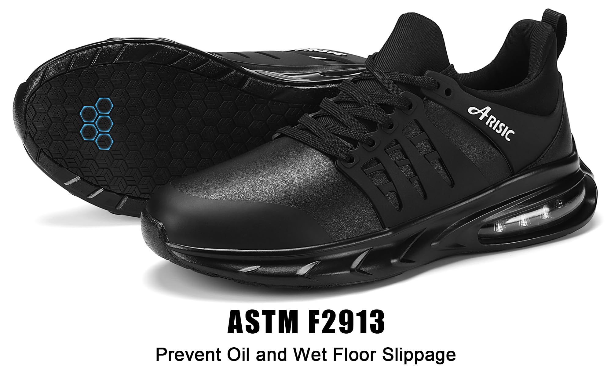 **ARISIC Slip-Resistant Men's Work Shoes - Waterproof Non-Slip Chef Shoes for Restaurant & Kitchen Staff - Comfortable Slip-On Sneakers for Food Service, Healthcare & Hospitality Professionals**    *(Perfect for chefs, waiters, nurses, and workers in wet or greasy environments!)*