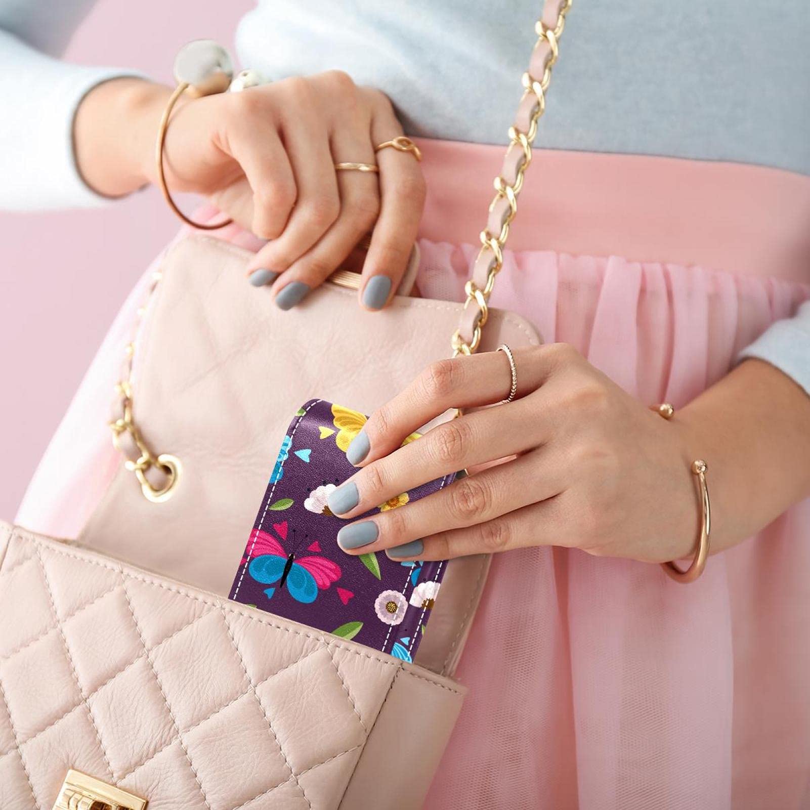 Butterfly Purple Portable Lipstick Organizer with Mirror - Mini Makeup Bag Holds Up to 3 Lipsticks - Perfect for Travel, Purse & On-the-Go Touch Ups
