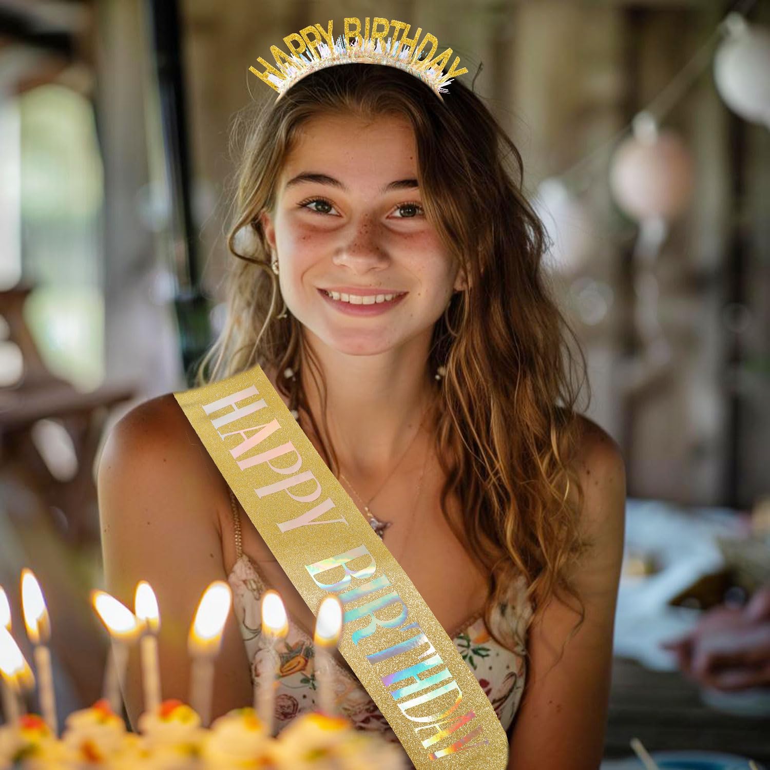 Aprince Gold Birthday Headband & Tiara Set for Women & Girls - Happy Birthday Crown, Sash, Party Decorations - Perfect for Birthday Parties, Celebrations, and Special Events