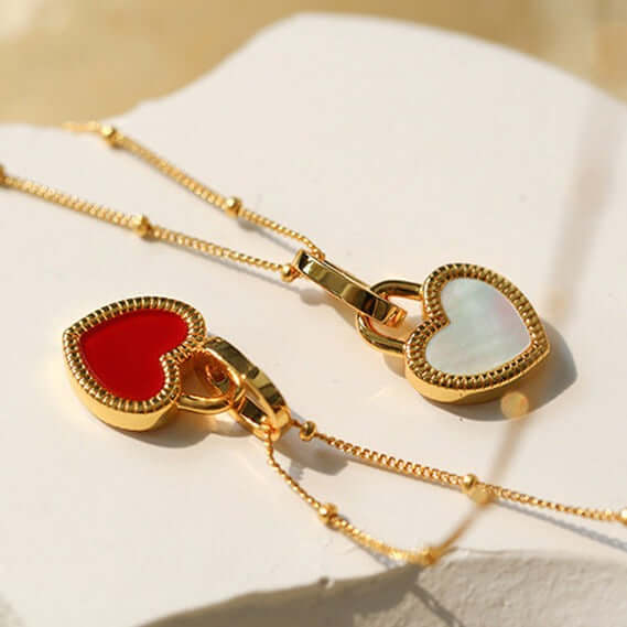 18K Gold Double Sided Heart Pendant Necklace for Women - Elegant Layering Jewelry Gift for Valentine's Day, Anniversary & Special Occasions
