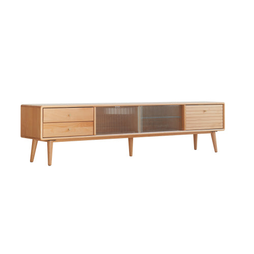Solid Oak Wood TV Stand with Sliding Doors - Modern Entertainment Center for Living Room, Bedroom & Home Theater