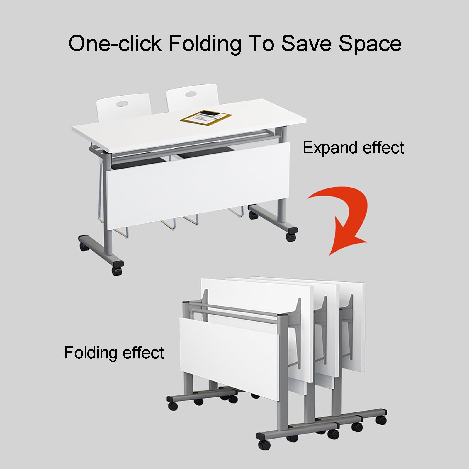 Foldable Conference Table Set - Mobile Training Desk with Lockable Wheels, Flip Top Rectangular Folding Table for Office Meetings & Classrooms | Portable Splicing Multifunctional Computer Desk for Workspaces, Events & Home Offices
