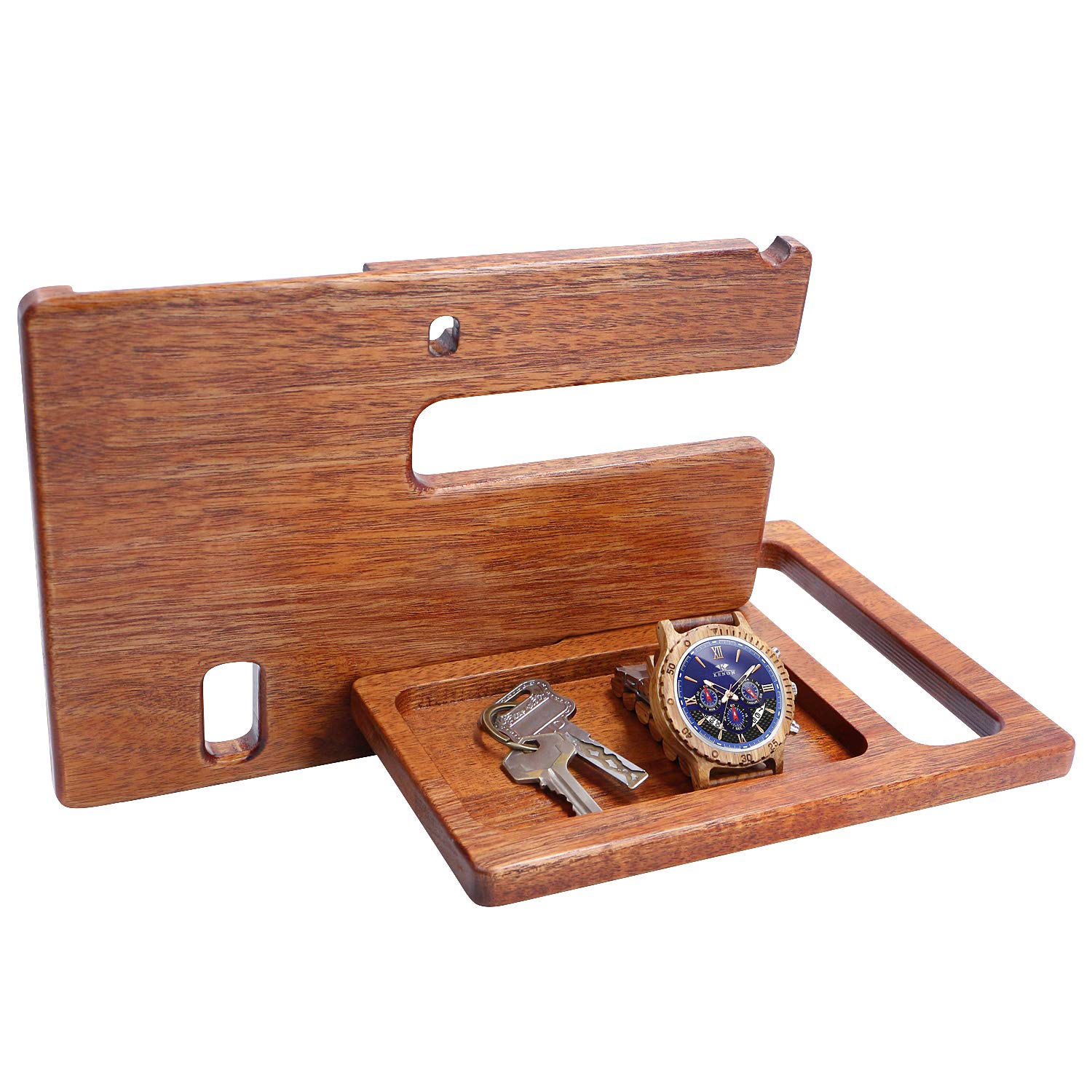 Personalized Wooden Docking Station & Nightstand Organizer - Engraved Keychain, Wallet, Watch Storage Rack for Men | Handmade Travel Gadget | Perfect Graduation & Birthday Gift for Husband | Ideal for Bedside, Office Desk & Travel Organization
