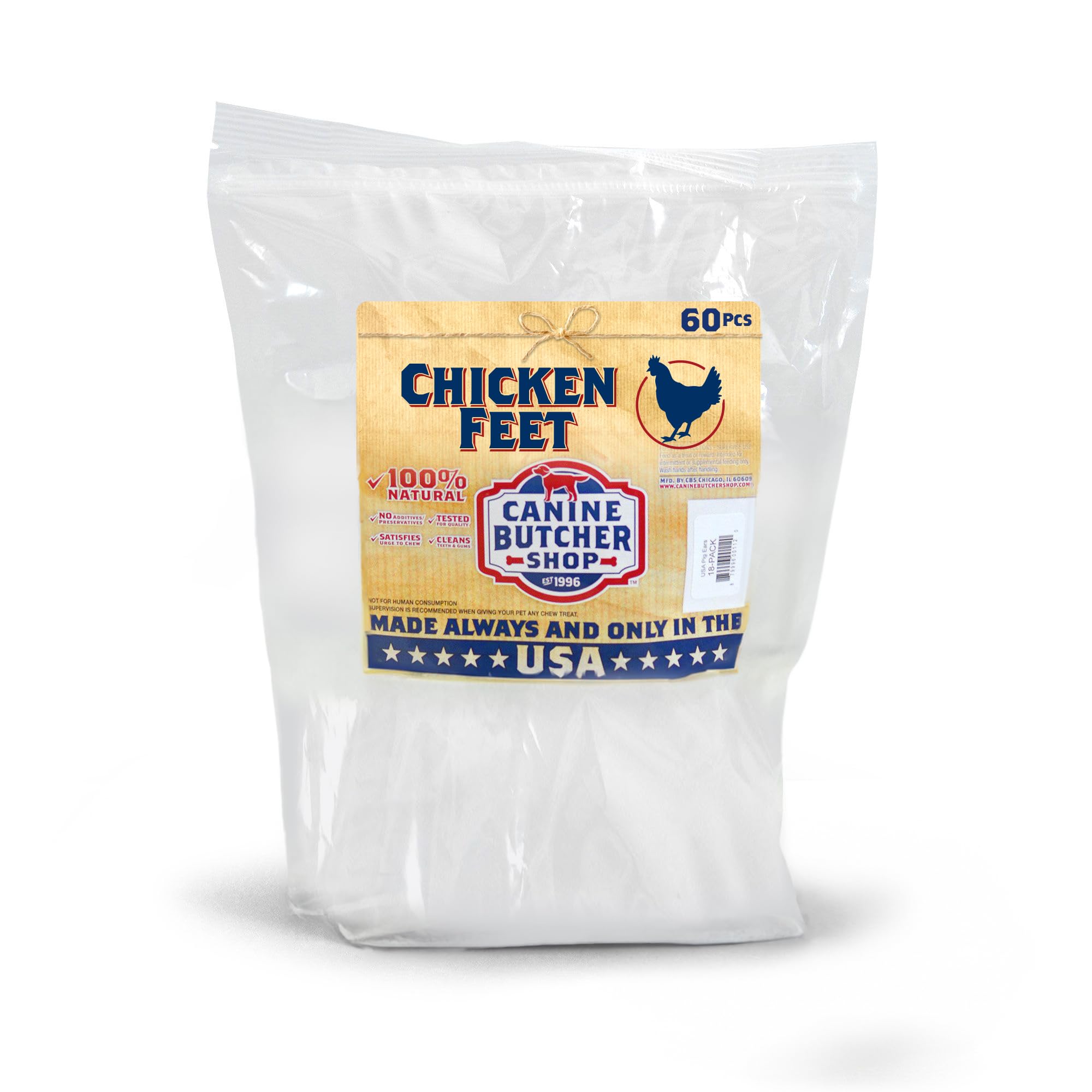 Premium Dehydrated Chicken Feet Dog Treats - All Natural, USA Raised & Made, 60-Pack | Long-Lasting Dental Chews for Medium & Large Dogs | Perfect for Training Rewards & Joint Health Support