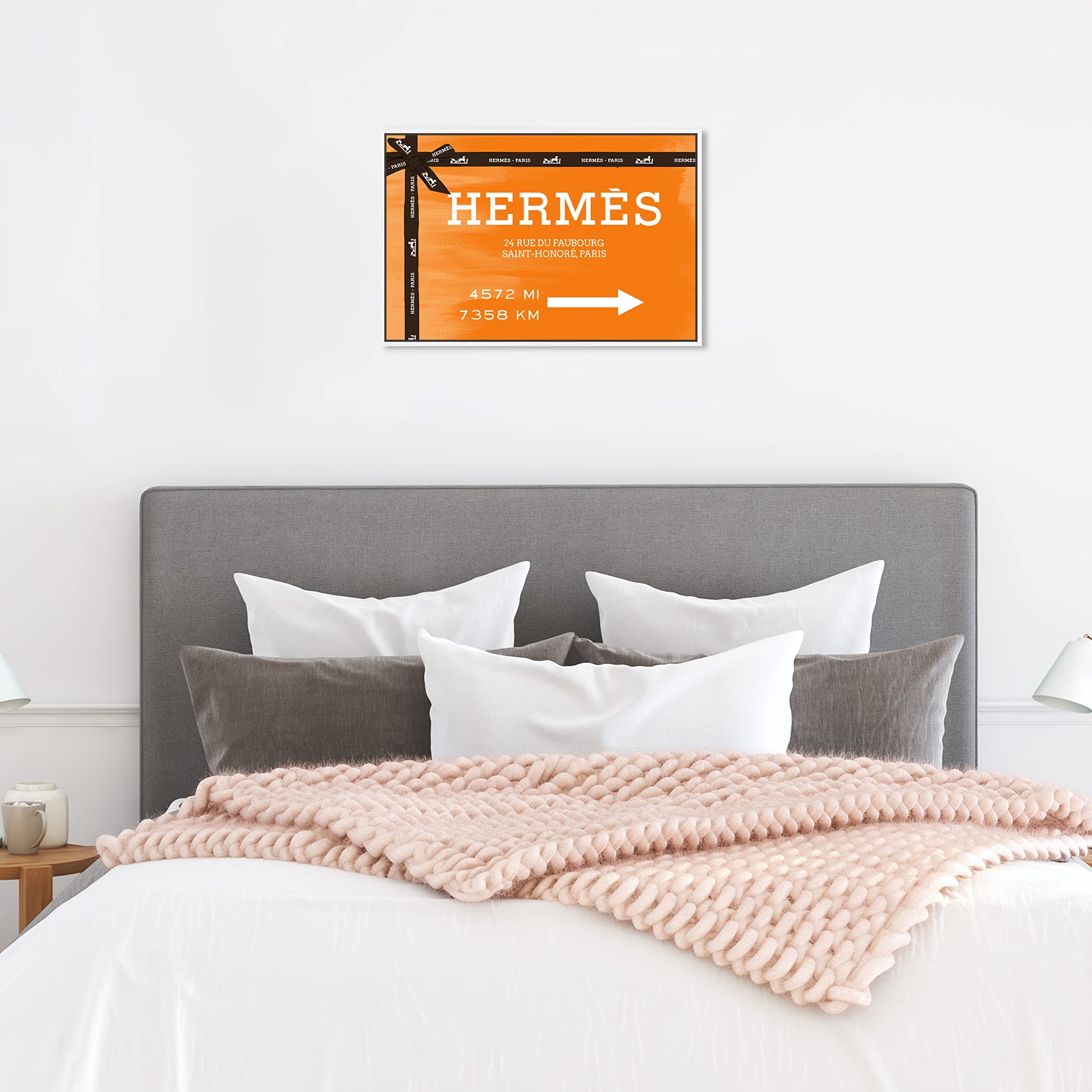 Oliver Gal Artist Co. Fashion & Glam Framed Wall Art Canvas Print - Faubourg Road Signs Home Decor, 24x16 Inches, Orange & Brown (20970_24x16_CANV_WFL) - Perfect for Living Room, Bedroom, or Office Wall Decor