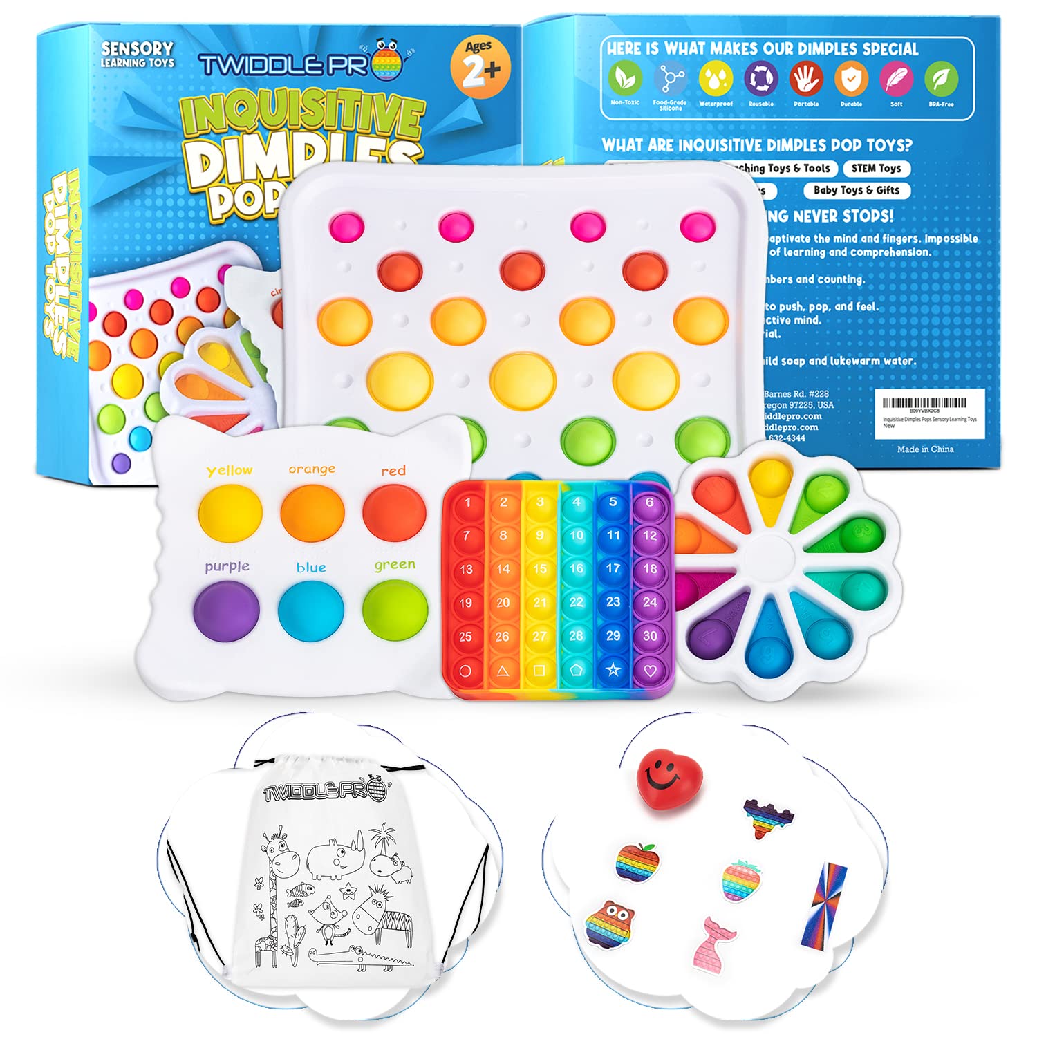 TwiddlePro Set of 4 Dimple Pop Sensory Toys - Rainbow Silicone Bubble Fidget Toys for Kids & Adults | Stress Relief, Anxiety Therapy, Autism & ADHD Focus Tools | Perfect for Classroom, Office & Home Use