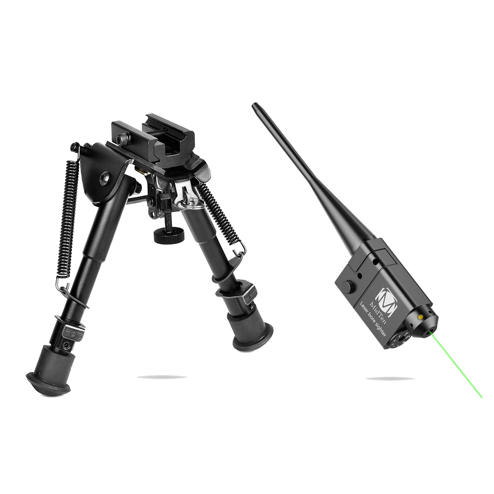 MidTen 6-9 Inches Adjustable Bipod with Green Laser Boresighter - Perfect for Hunting, Shooting & Rifle Scope Zeroing