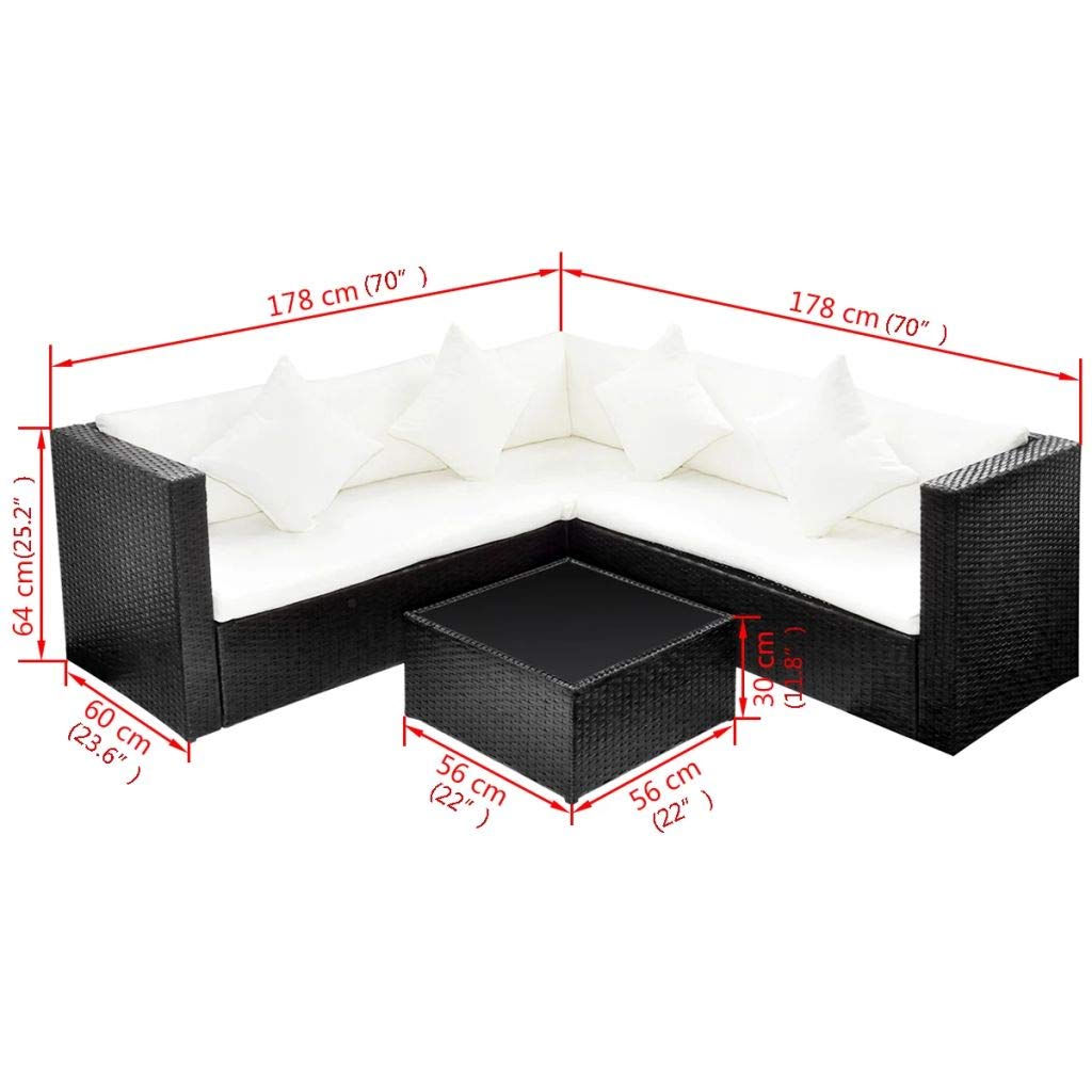 4-Piece Black Poly Rattan Garden Lounge Set with Cushions - Outdoor Patio Furniture for Porch, Deck, Lawn & Backyard - Perfect for Relaxing & Entertaining