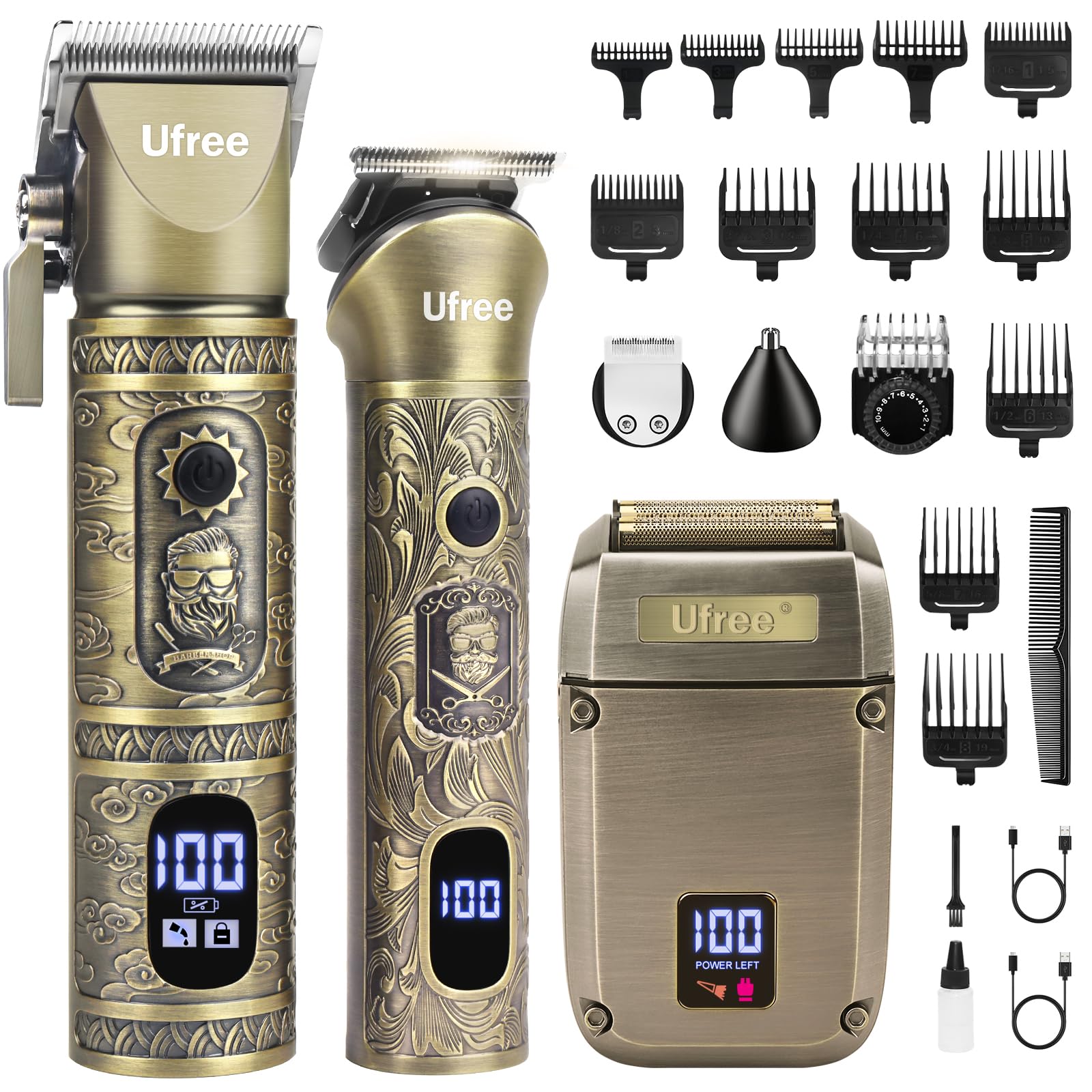 Ufree Professional Cordless Beard Trimmer & Hair Clipper Set for Men - Electric Shaver & Grooming Kit with Precision Blades - Perfect for Home Barbering, Travel, and Gifts