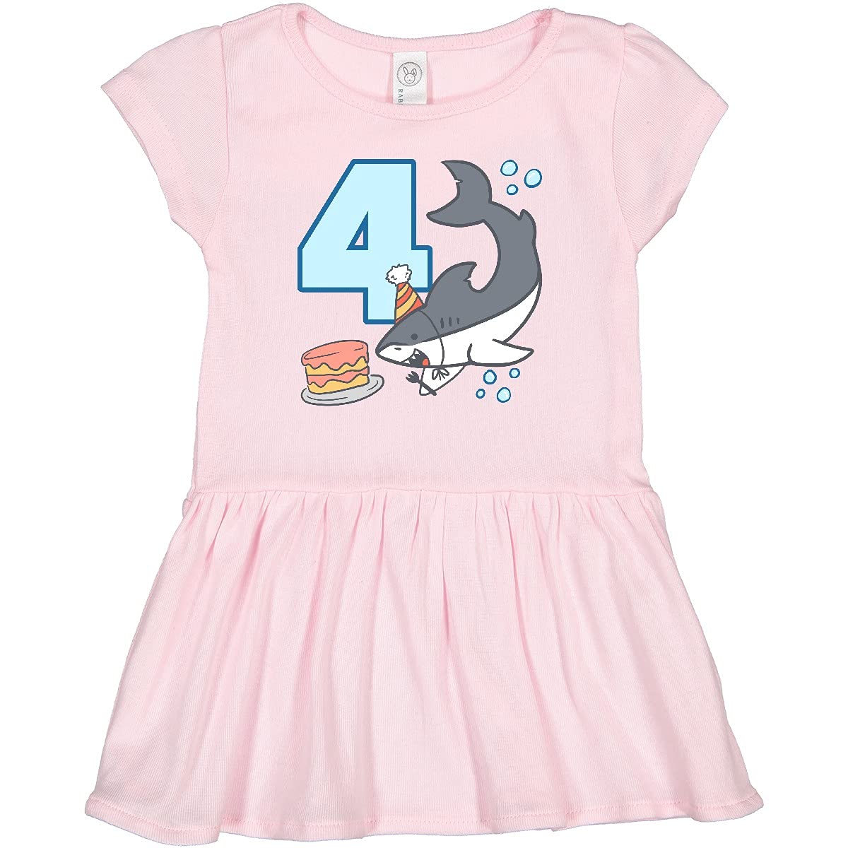 Inktastic 4th Birthday Shark with Cake Toddler Dress - Cute Girls' Outfit for Birthday Party, Photo Shoot & Special Occasions